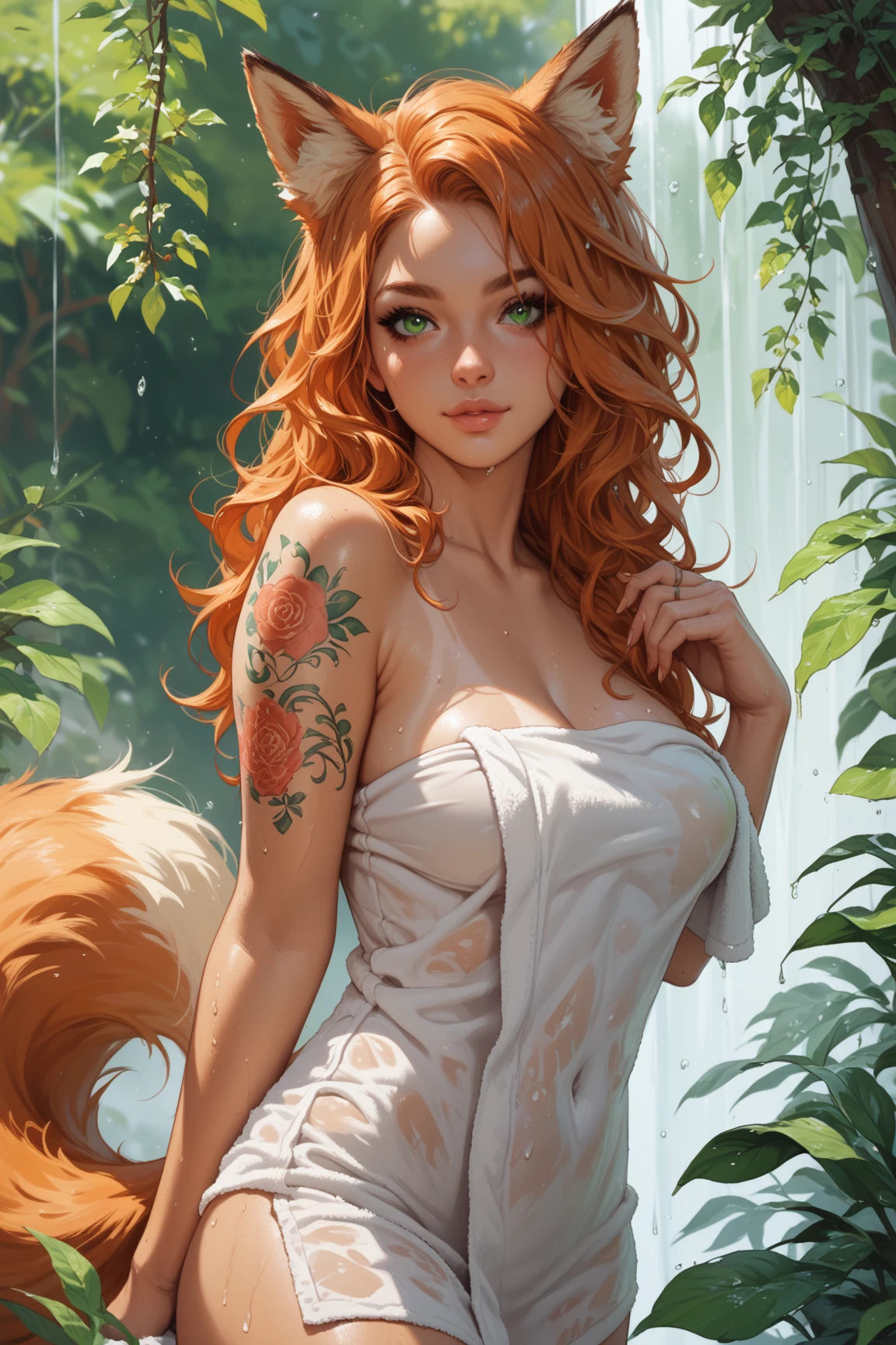 completely nude, (masterpiece), (best_quality), (ultra-detailed), (illustration), (welcoming), 1girl, (chocolate copper wolf:1.3), (at a rennaissance, moody vinyard:1.3), (full body:1.4), neon sunset hair, side braid, [:formal costume design:0.2], glowing eyes,dancing,(from above:1.8), wide hips, tall, sexy slim hourglass figure,skindentation, (bikini:1.2), (asian:1.3), official art, vivid color, finely detailed, hyper detailed, 8k, high resolution illustration, absurdres, intricate detail<lora:EnvyGoddessMix01:1>