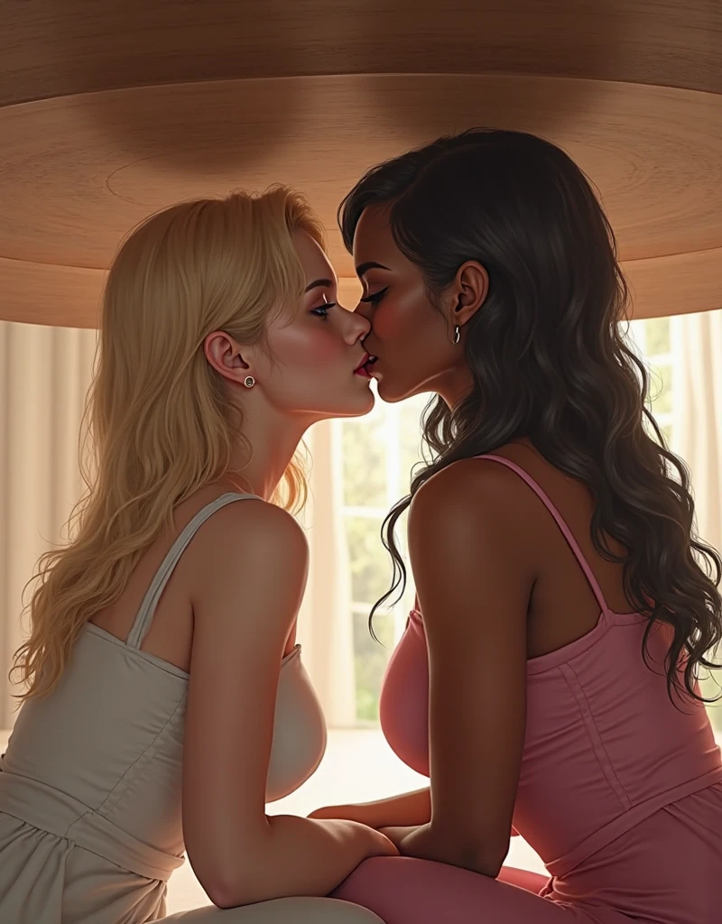 A handsome black man and a white college girl in a room, handsome man and college girl passionately kissing another, huge-breasted realistic college lgirl, attractive , popular on CGSTATION, passionately kissing together, grabbing her breasts,