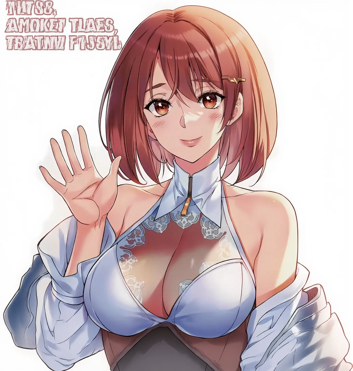 light brown hair, ahoge, high ponytail, orange ribbon, hair ribbon, hair between eyes, hairclip, food-themed hair ornament, short hair, brown eyes, , , empty eyes , large breasts, ??????, Running, , Heavy snowfall area frozen wet crying mountain Alone, Smile , crying, ?????, solo, 1girl,