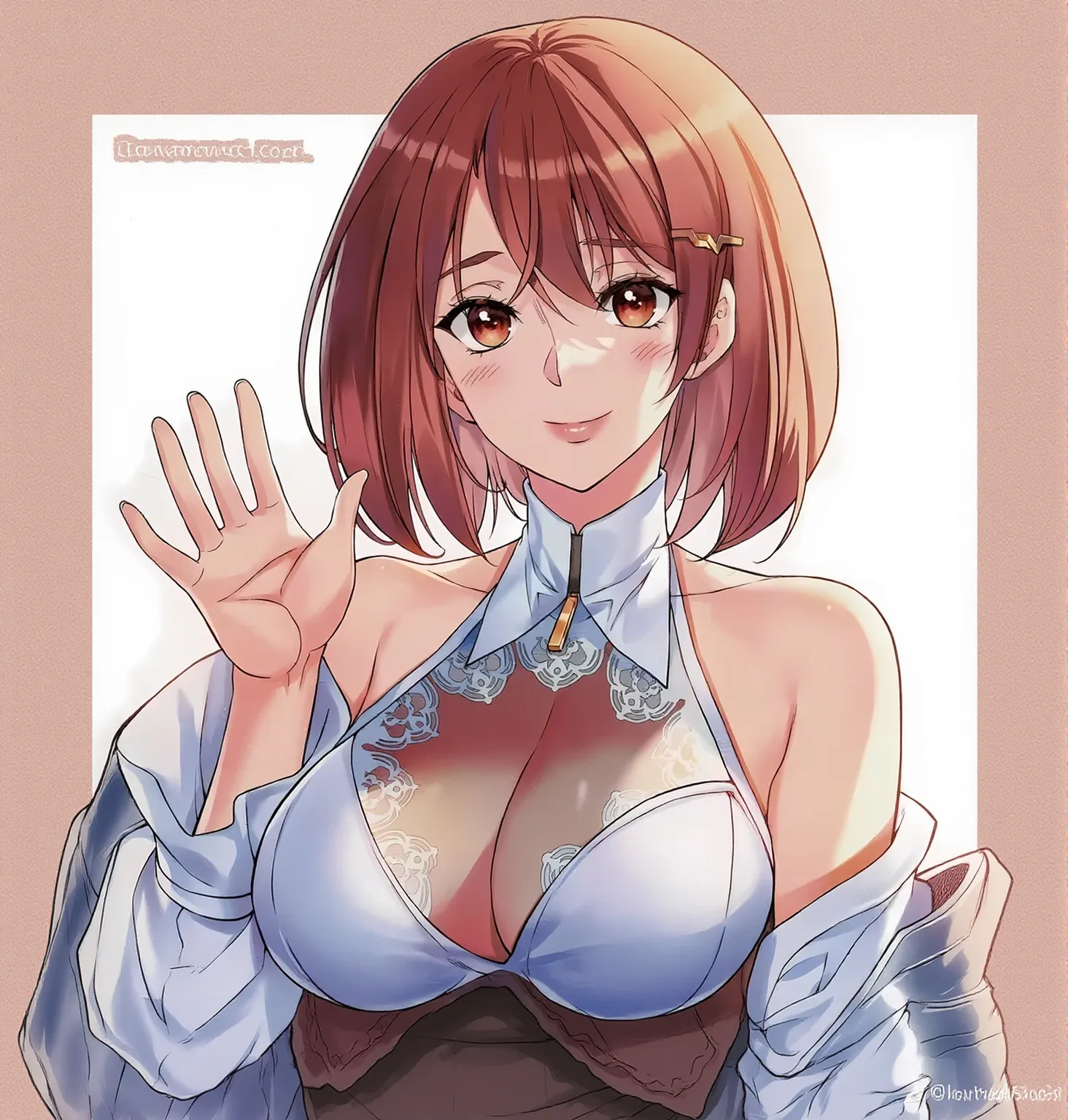 (masterpiece:1.4), (Highest quality:1.4), (High resolution:1.4),, Red hair ribbon,(nsfw:1.5 ),(Nipple show:1.5),Kneel,Embarrassed face,Large Breasts,Undress