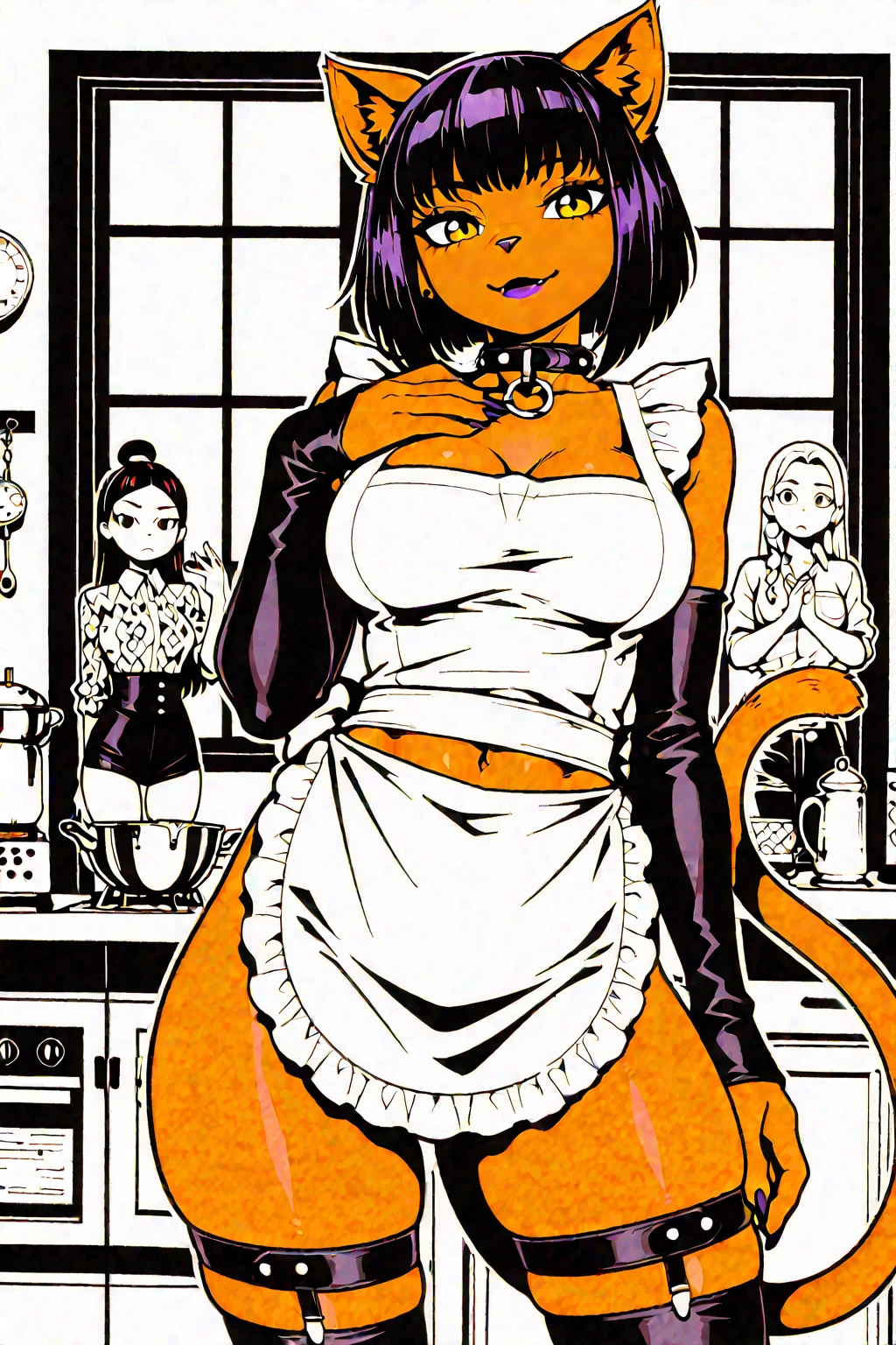 score_9,score_8_up,score_7_up,pharah from overwatch, dark skin,(riverside,,dark_theme,dark_room),indoors,1girl,solo,multicolored hair, milfsuccubus, arm over head, armpits,micro bikini,lace-trimmed thighhighs,elbow gloves,maid headdress,o-ring top,naughty face,light smile,steam,sweat,oiled skin,wet skin,shiny skin,milf, mature female,motherly,huge breasts,large areolae,masterpiece,extremely detailed,nsanely detailed,highres,blue eyes,Female,Renegade_Lynx, Tail, female focus, breasts.simple background, detailed, looking at viewer, centered,