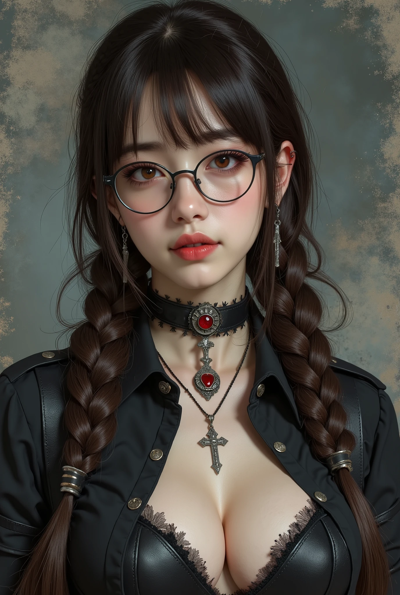Are you okay、(best illustrations)、8k UHD resolution、intricate details、highest quality、realistic、super detailed、best lighting、best shadow、soft lighting、ultra hd、Super realistic、Tyndall effect、Photoreal、(high detail skin:1.2)、 (intricate details, compensate, Pueros face_V1:0.5), (Beautiful and delicate face in every detail, Fine, beautiful and delicate eyes, perfectly proportioned face, high definition skin, fine skin, Optimal ratio of 4 fingers and 1 thumb, arm under chest, red tattoo on lower stomach、Wow wow, wide hips, smooth abdomen, skin is thin and thin, __fashion__, __hair__:1.25)、Digital single-lens reflex camera、 不条理realistic作品: 1.3), (maximum resolution: 1.2), (Ultra HDTV: 1.2), cinematic light, fine eyes and skin, detailed facial features, , (sharp focus: 1.2), (focus on face:1.2),perfect style, beautiful face, acura, anatomically correct, Highly detailed face and skin texture, fine eyes, double eyelid, thin eyebrows, glitter eyeliner: 1 natural cheeks, Glossy skin, Fair skin: 1.2, (glossy lips: 1.4),、 (embarrassed look: 1.2),Highly detailed face and skin texture, fine eyes, double eyelid, natural cheeks, , glossy lips: 1.4,exposed cleavage、1 Beautiful devil woman from hell, デヴィッド・ホックニーとアルフォンス・ミュシャによる超realistic女性のポートレート, Portrait of a seductive woman、fantasy art, Chinese humanoid、chinese actress、dungeon、dragon、devil's palace、devil's torture chamber、night、dark style 、in the dark、(detailed spooky background:0.8), magic、 1 girl、evil nun、dark necromancer、Succubus、devil's daughter、Umi Shinonome、bat wings,(((devil's horns)))、 ((((giant glasses, otaku glasses, thick glasses, round glasses)))),(((big breasts)))、(devil's tail)、(red eyes shine:1.6)、Red eyes have very clear and detailed makeup, The eyes are made up very nicely, ((red eyes:1.0)),intricate tattoo, demonic intricate tattoo, thigh tattoo, body tattoo, masterpiece、最もbeautiful face、baby face、cute smile、A captivating body with plump and beautiful red lips、devil's enchanting body、devil style、enchanting black magic costume、The long-haired、Braid、Black hair、Ponytail distortion、, Ponytail with a bow tied at the back of the hair, beautiful expression、body up、big breasts emphasis、bust, super tight chest, Breast augmentation surgery, Breasts are very big and round,tight waist、wide ass、 low key, cowboy lens, (black phoenix dress: 1.0), devil's crown, bright red jewel necklace、Jewelry Gwise, wearing black mesh socks,Wearing light red、nffsw, nffsw, Meeting beautiful girls, look at the girl's body,