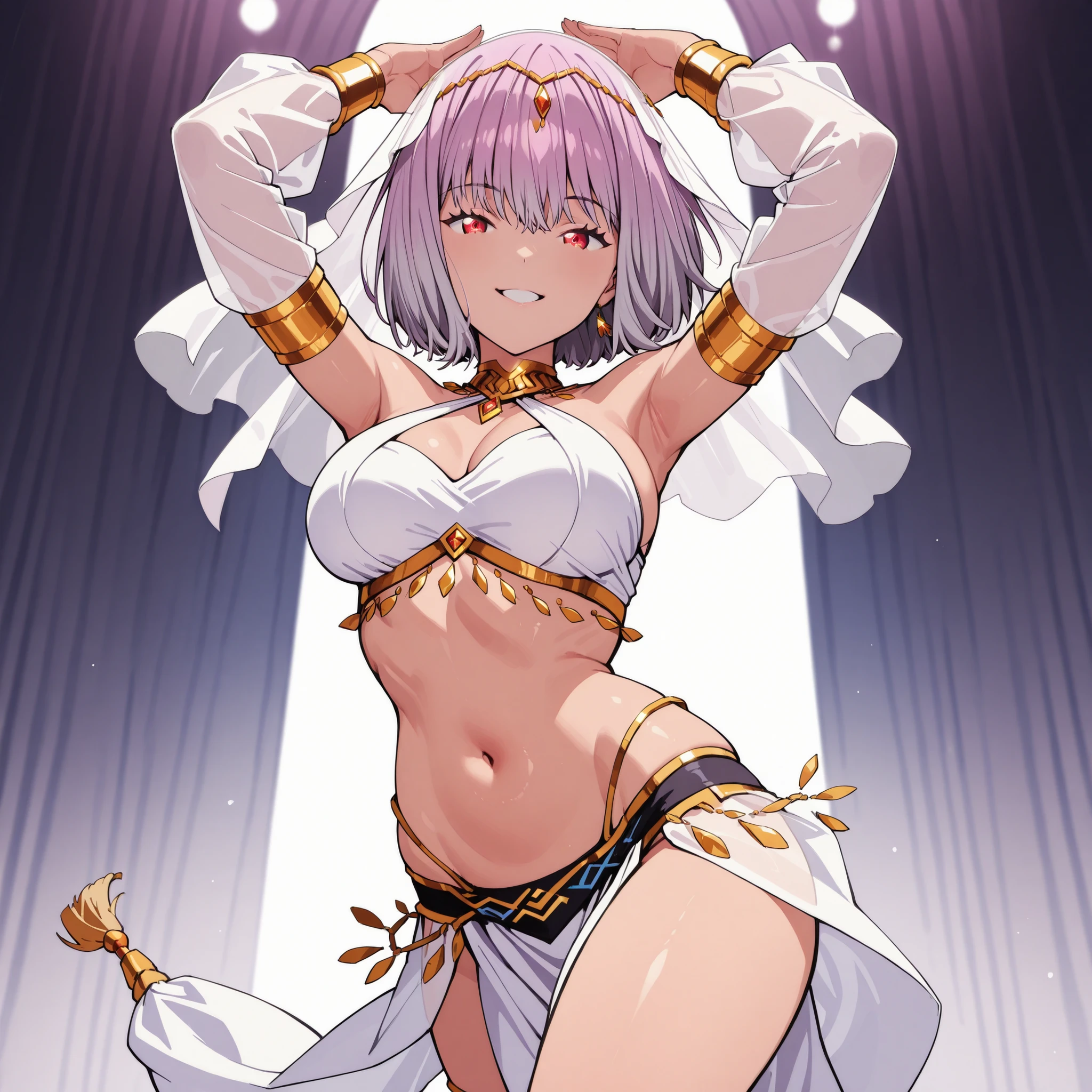 score_9, score_8_up, score_7_up, rating_safe, 1girl, solo, Pixel_Art, Fate/Apocrypha, Astolfo, purple eyes, purple hair, short hair, side bangs, no breats, revealing clothing, harem outfit, collarbone, backless, cross halter, necklace, loose sleeves, bracelet, bare shoulders, navel , hip vent, harem pants, cowboy shot, v, raise hand, look at viewer, simple background, purple background, heart background, blush, naughty face, smile, half-closed eyes, nude, ecchi, turn your back, big butt, hentai, porn, very hot, shows us her butt