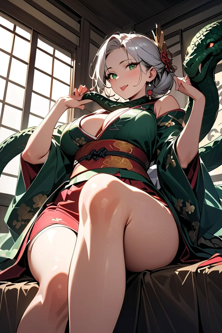 (Masterpiece, High Quality, Top quality, High-Detailed, Detailed CG, Cinematic Shadow, Cinematic Scene, Beautiful Detailed Eyes, Ultra Resolution, Depth of Field), Looking At The Audience, Looking At Below, (Blush Expression:1.2), (Smile Expression:1.2), (Erotic Expression:1.0), Blue Eye, Silver Hair, White Hair, Short Hair, Five Fingers, Good Composition, Curvy, (Kimono:1.0), (Yukata:1.0), (Short-Skirt Kimono:1.2), (Short-Skirt Yukata:1.0), (Cameltoe), Thicc Thighs, Thick, Large Breasts, Huge Breast, Wet, Dark Background, Blur Background, Castle Background, European Building Background