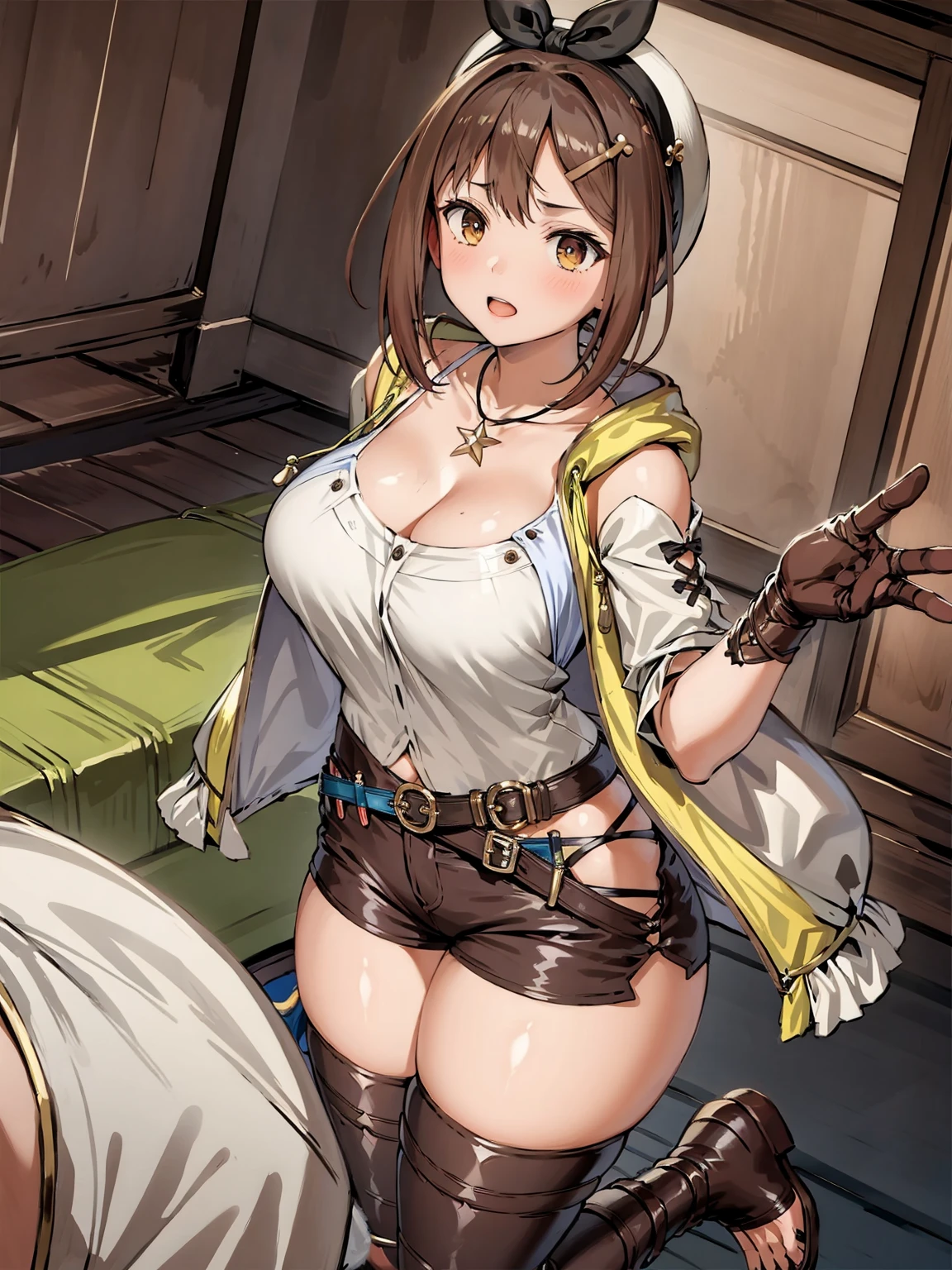 nsfw,Asheria Costume, (((up skirt:1.5))), large breast, (button gap:1.5), open vagina:1.5, brown hair, (Golden Ratio,Tabletop, Highest quality, Highest quality, beautifully、aesthetic:1.2), Very detailed, colorful,Best details, (Age 25, One mature woman, Final Fantasy 12,Asheria&#39;s Outfit, Long Hair, mini skirt,Thigh-high boots, Thighs, A look of contempt,Looking at trash, 