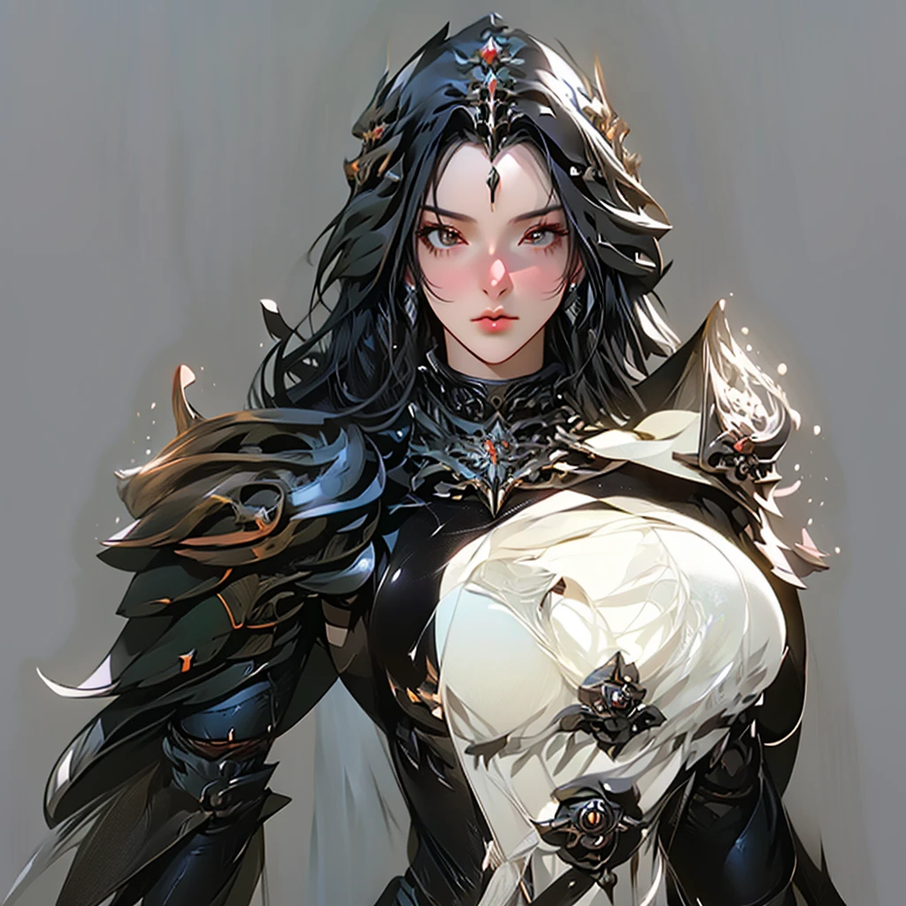 in front of bra, Highest quality, (Background details), High Contrast, One very beautiful woman, Detailed original illustrations、Warrior、Ancient Greek helmet、armor、Functional、Delicate face、Alluring、Villainess、sexy、Real breasts、Crazy Smile, Crazy Eyes,, Head close-up, Black background, (Black background: 1.5), Beautiful line drawing、Monochrome