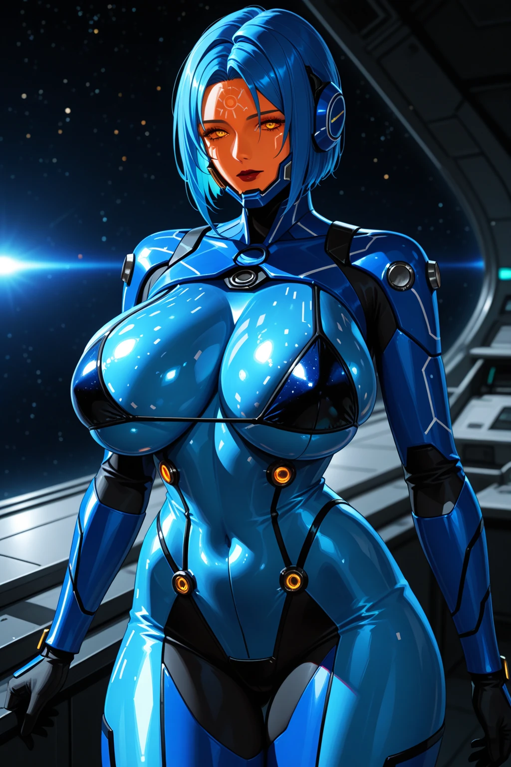 <lora:muvLuvsStyleArmors_v20:0.65> blue plugsuit, proportional eyes, (realistic:1.5), extremely detailed, hyper detailed, soft lighting, detailed background, extreme detail background, sharp details, beautiful face, symmetrical eyes, short red hair, short hair, red hair, green eyes, woman, high quality, (full body:1.3),