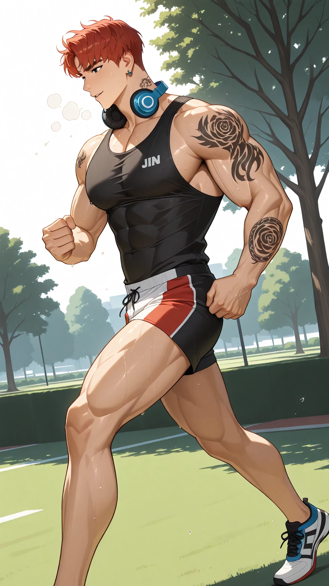 Mighty fighter, chest exposed, lower body unclothed from thighs to feet, flowing long curls, detailed muscular physique, photorealistic depiction, 4K resolution. Background: Martial arts dojo,32k uhd, best quality, masterpiece, super detail, high details