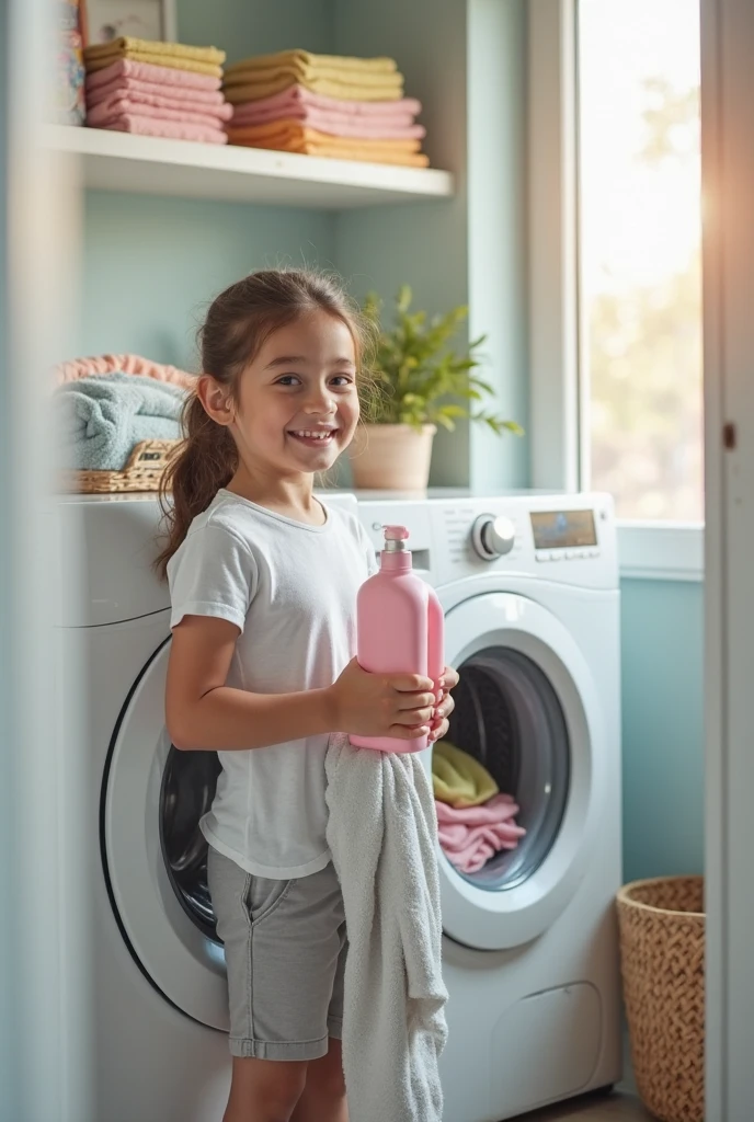 Girl sticking her head into the washing machine and showing her backside