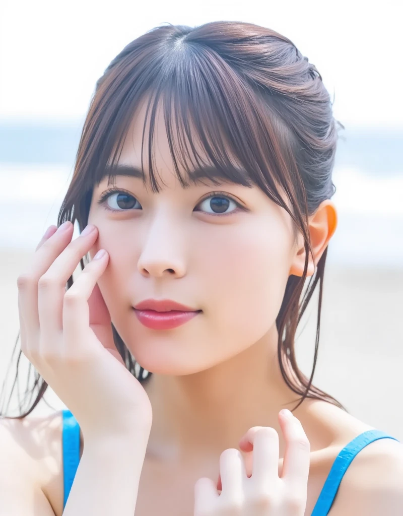 8k、top-quality、​masterpiece、illustratio、extremely delicate and beautiful、extremely details CG、Unity、(realisitic、Photorealsitic:1.37)、astonishing、finely detail、​masterpiece、sand beach、japanes