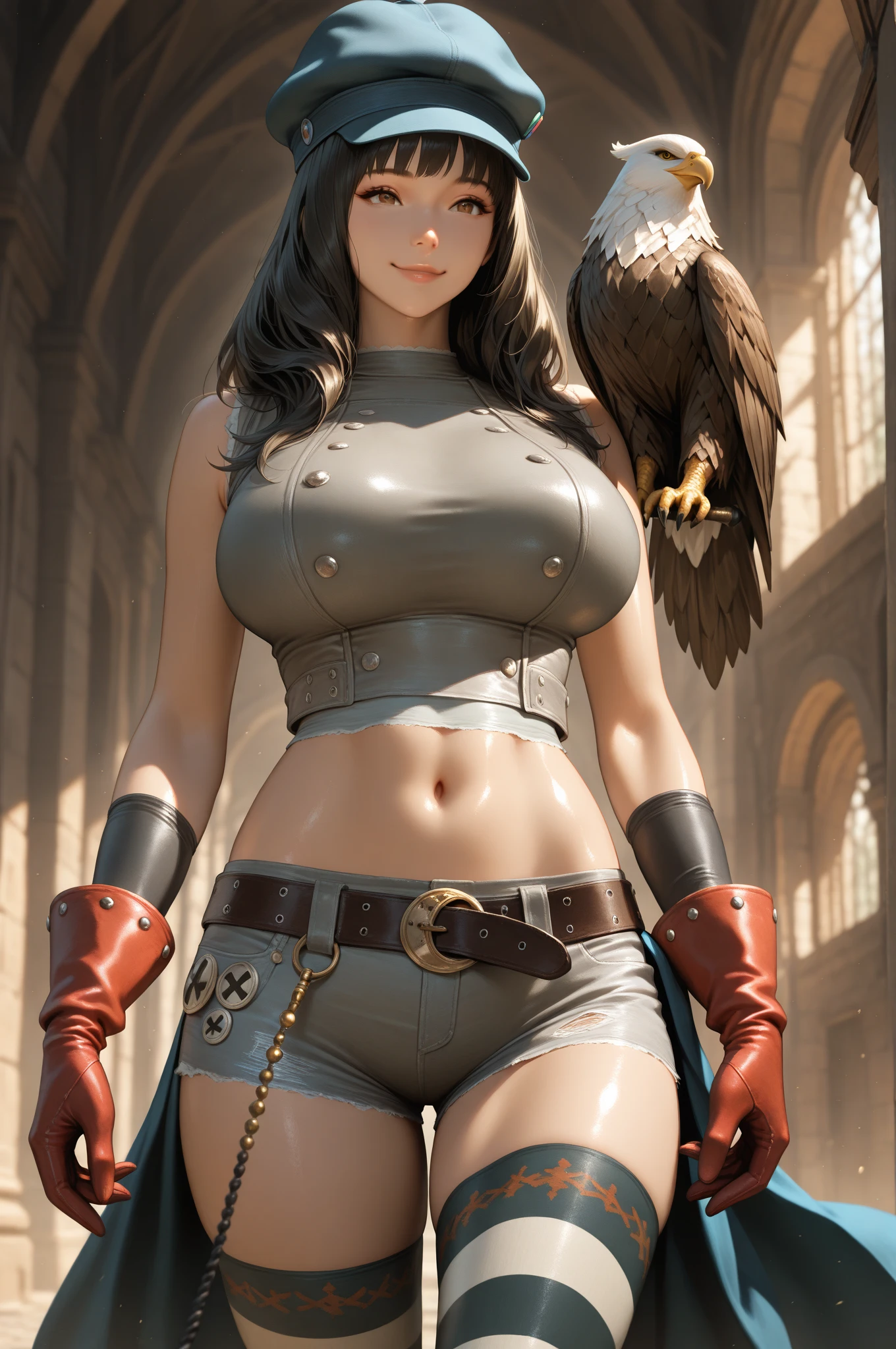 long shot:1.4, (masterpiece:1.5),(Best quality:1.6), (ultra high resolution:1.4),((beautiful woman in Assassin's Creed style clothing, detailed, a crow perched on her shoulder:1.5, in middle of the forest at sunset:1.7)), landscape, vibrant colors, sunrise, sun rays passing through the trees, leaves falling from the trees, dew on leaves and plants, clouds, (( magical, beautiful, otherworldly , trees:1.4 )), (( Best quality, vibrant, 32k, clear and well-defined shadows)).
