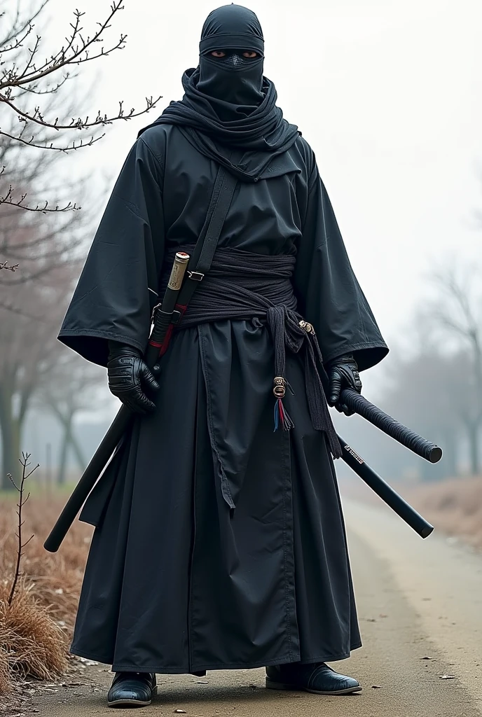 masutepiece、超A high resolution、Powerful images、8K、scene inside forest、eighteen-year-old boy　golden hair color、shaved head to the side、macho、Black ninja costume、chain mail、Niō Standing、Angry look、Wearing a white haori、