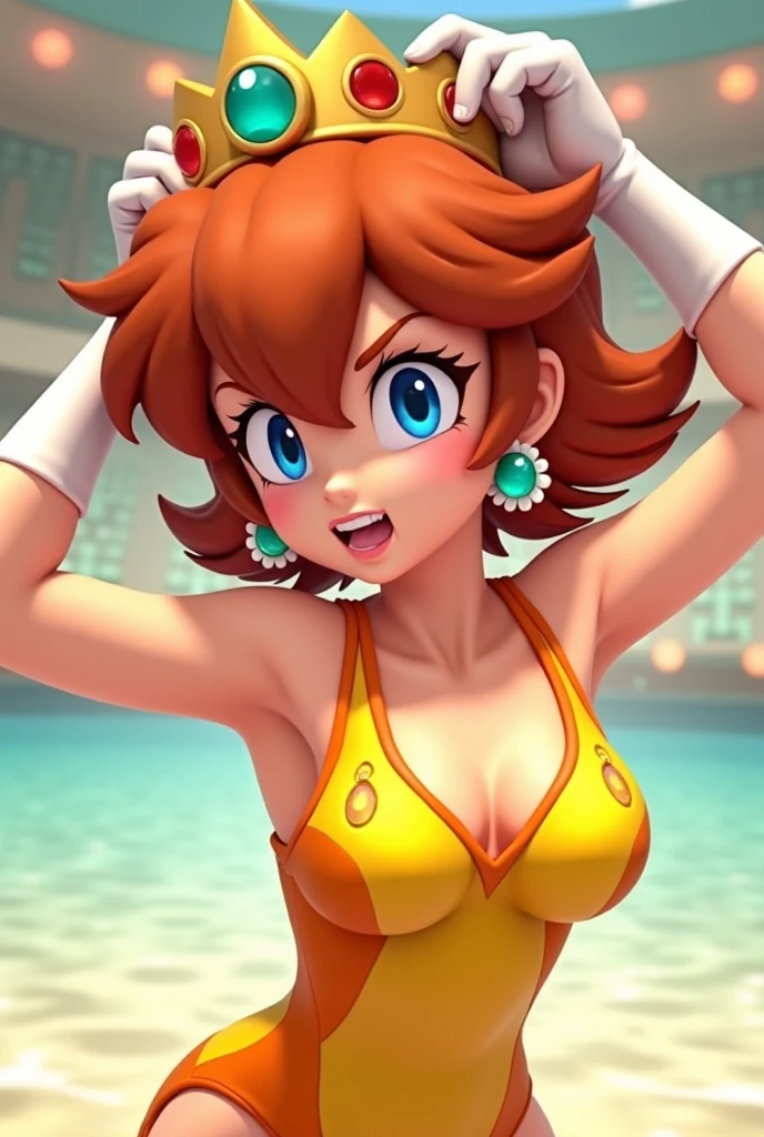 Very naughty hentai anime, redhead with braided hair, wet swimsuit, 16 yrs old, hand in hair, arm outstretched holding a watermelon, fluffy body, breasts big, sexy girl , red hair with braid, beautiful lighting, softshadows, blue colored eyes, pretty legs, hair with braid, anime styling, ranma chan, Autora Rumiko Takahashi, Based on a work by Rumiko Takahashi, Anime Ranma 1/ 2, sexy transparent necklines, robust hip, fully body, complete body, Bust Big, young man with beautiful and beautiful body, sandals on the feet, garota 16 yrs old jovem baixa estatura, anime girl, anime styling, 45° viewing angle, wet, vagina wet, dripping vagina, vagina oozing liquid, hands on breasts, 