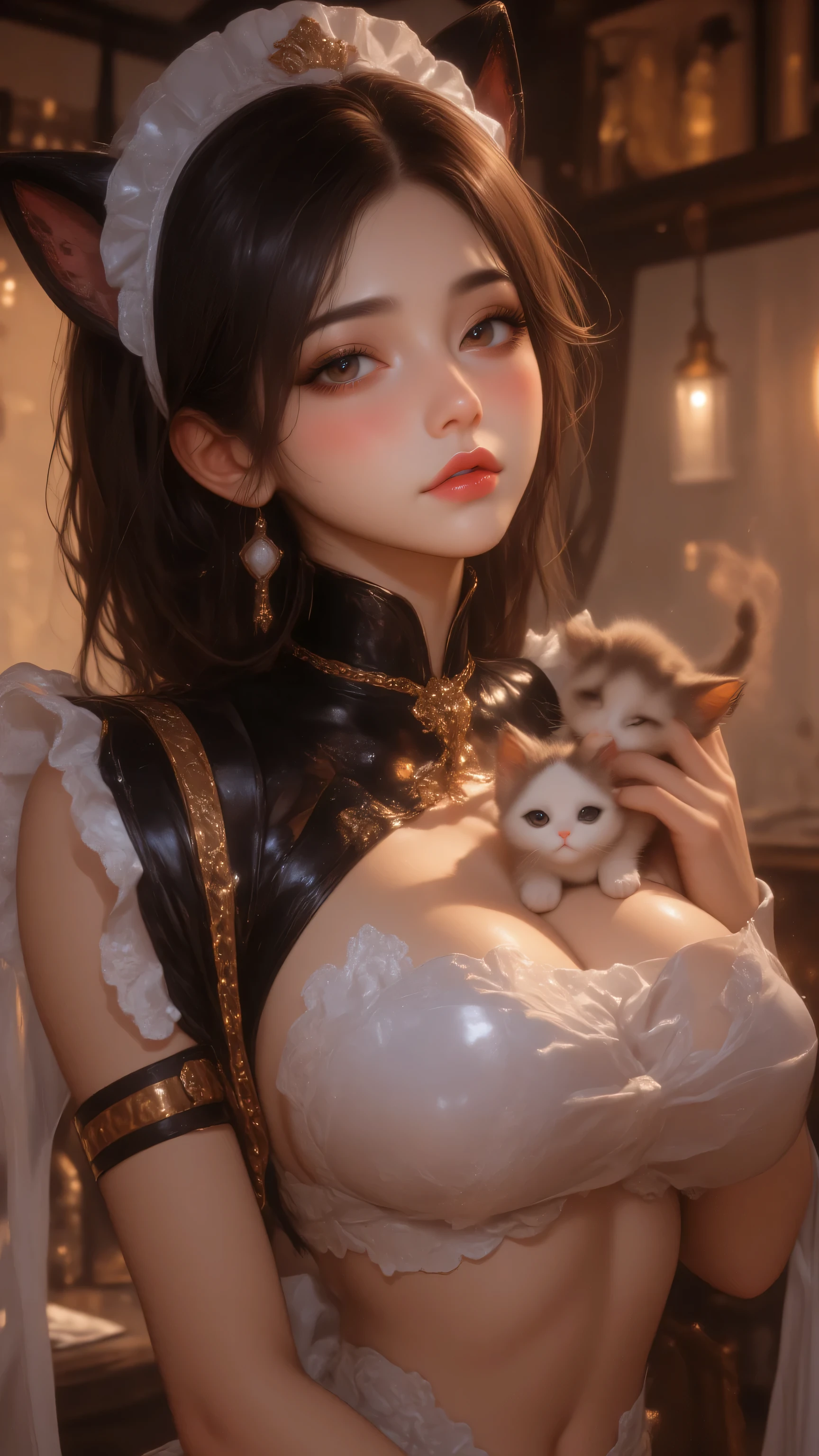 masterpiece, Best Quality, Illustration, Ultra-detailed, finely detail, hight resolution, 8K Wallpaper, Perfect dynamic composition, Beautiful detailed eyes , ((open mouse)) Sexy face, (( Face feeling ecstasy )) (( Face at the peak of sexual arousal )) looking at viewer, Topless, Full body, Exposed belly, Half-Nude, ((Dark background)), in the style of Mark Demsteader