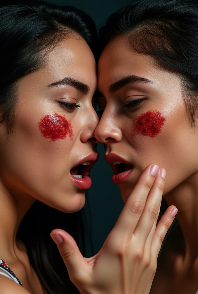 Best quality, masterpiece, ultra high res, (photorealistic:1.4), raw photo, 1girl, 1man, bloody face, white dress, off shoulder, glowing skin, perfect simetris eyes