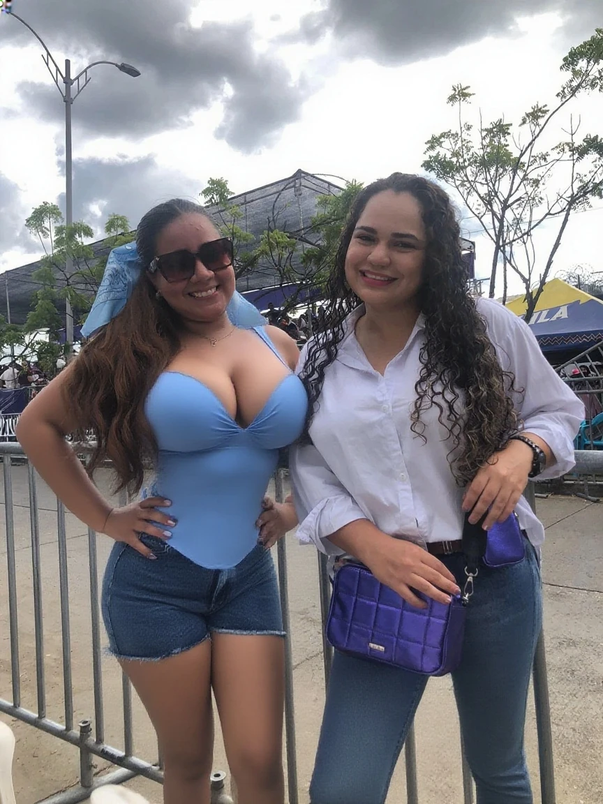 several people are posing for a picture in front of a crowd, profile pic, profile picture, very very low quality picture, having a great time, group photo, with the sun shining on it, hundreds of them, over-shoulder shot, pictured from the shoulders up, karla ortiz, center of picture, wearing an orange t shirt, discovered photo, Big tits, huge tits, no clothes, sexy, cute, minimal clothes, thick, bbw, chubby stomach, thick nipples, nipple piercings, large areola, hard nipples, piercing through shirt, nipples hard through shirt, busty, major cleavage, naked, ripping through top, spilling over sides, bra too tight, giant tits, extra wide hips, upper body zoom in, showing off huge tits, fat stomach, see through top, fat bbw, large areola showing, major cleavage, latina, down to stomach, wide hips, sexy, upper body zoom, thick arm, showing off tits, top half only, showing only upper, height difference, down to waist, tall and short girls, belly worship, tits worship, touching each other sexy, touch other sexy style, tall and short standing next to each other, two thicc girls different heights, no pants, touching , twerk together, height difference