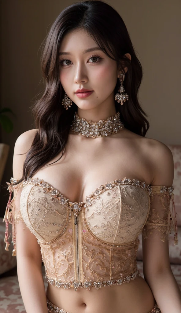 (8k、RAW photo, highest quality, masterpiece:1.2、RAW photo)、portrait, High resolution RAW color photos, professional photos、super resolution, 8k, (realistic, real photos: 1.3), 1 person、Super detailed, very detailed and beautiful, very detailed, amazing details、(Full body Esbian:1.1)、(photographed from a distance:1.3)、cute beautiful woman with perfect body:1.4、slim big:1.2、amazing details、cute beautiful woman with perfect body:1.4、slim big:1.2、shiny skin、glossy lips、High-definition face and skin texture、fine eyes、double eyelid、very detailedな、(dark brown hair color、long hair、curly hair)、big breasts、((Big Tits))、(((ample breasts:1.4))))、(high resolution chest、happy expression)、big necklace、big earrings、(Wedding dress)、(花のようなWedding dress)、(embroidery:1.1)、((A world filled with flowerysterious World、Sit sexy、(Photos like works of art)