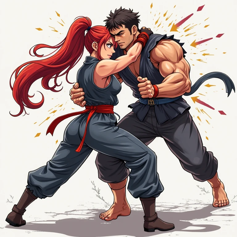 Image of Ranma Saotome (female) fighting against someone with large breasts 