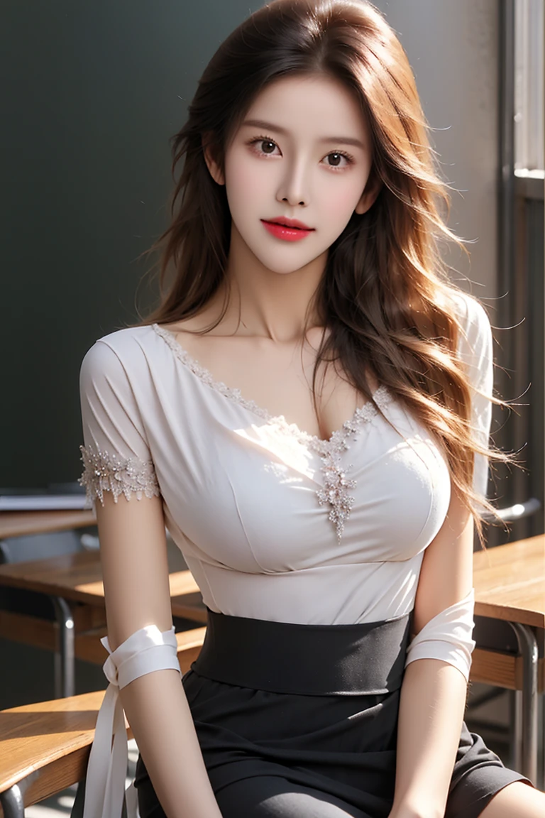 NSFW, (Best Quality, 8K, masutepiece:1.3)) , (femele: 1.4), 1girl in, goddes, 25 years old, costume photography, The whole picture, Nikon SLR camera, Focus aperture F.2, focal length 85mm, (Face Close-up), (Large breasts), (Exposed cleavage), ( Standing), (Chest close-up), (hip close-up), Arakfi woman in business casual dress posing for photos, PORTs costume, sitting on a bed, Blue off-shoulder, black curly hair, Double eyelids, Black eyes, fine eye details, long eyelashes, fine eyelash details, Snow-white skin, Fine skin texture, Pozi style clothing, (a miniskirt), delicate skirt, luxurious skirt, thin waist, the detailed images, elegant intellectual charm beautiful, Charming, elegant high quality, Cheerful, romantic
