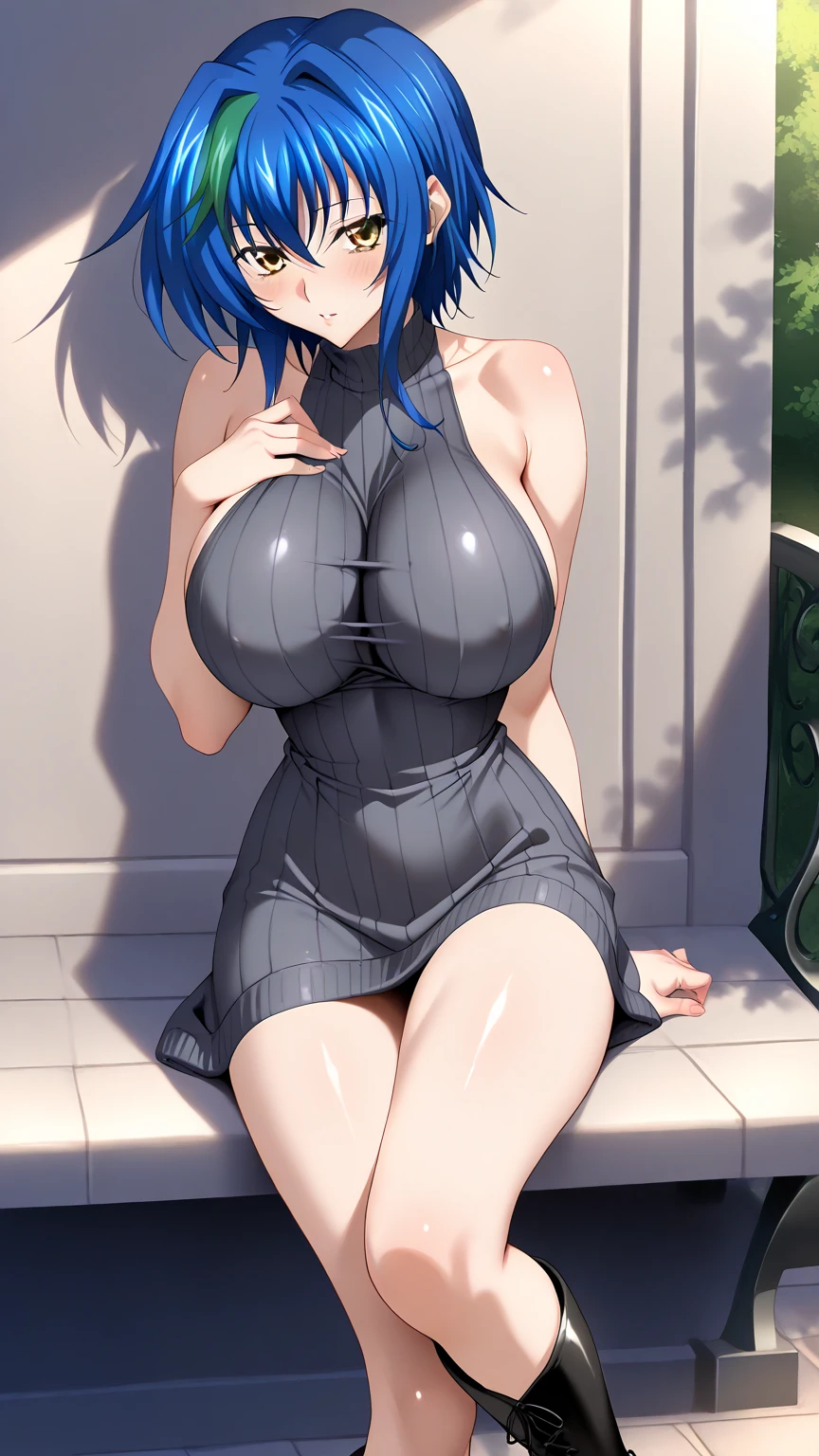 Aqua konosuba thick thighs big breast tight black shirt short sexy skirt blue panties exposed armpits horny smile 