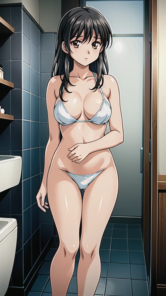 、(masterpiece、Highest quality)、Highest quality, Ultra-high resolution, (((masterpiece))), alone, Sweat、Big eyes, Composition from the front、Shortcuts、Embarrassed face、Blonde Hair、Short back hair、Monochrome、Pencil drawing、comics、Bathroom、Shower scene、 exposed、Completely naked、pubic hair、belly button、Large areola、Nipples、short hair