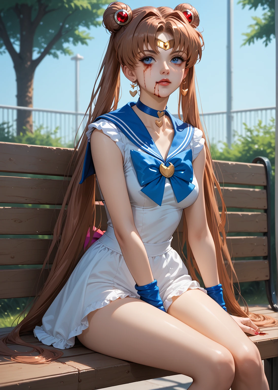 Une femme, 25 ans, cheveux longs, red hairs, rousse, beaucoup de Détails, dans un volcan, sailor moon cosplay,