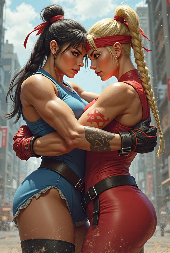 Hand drawing style, 2girls, Cammy from street fighter Masturbating Ada Wong from Resident Evil