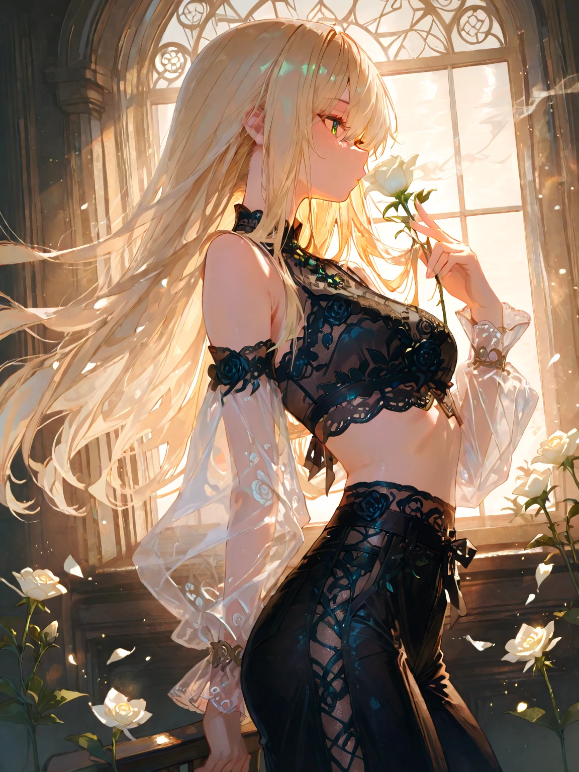 ((top quality)),(high resolution),(super detailed細),(detailed description),((the most picturesque works of art),super precision art,amazing art of depiction,fantasy art:1.5, ((((Beautiful flower々:1.5))), (,(glamorous body:1.3),fancy background effects、masterpiece、fancy details、((1 girl)),  ((very detailed:1.3)), 透き通ったwaterの中で,beautiful woman entering the lake, ((long yellow hair)), wet hair, Wearing a light transparent dress, Bathing clothed, vapor, (湖に浮かぶたくさんのflowerびら:1.3), early morning light, ivory gold AI, windows, crepuscular lighting, 、see-through lace underwear、lace and string shorts.、Sexy lingerie with lace and strings,See-through sexy lingerie,transparent lingerie、translucent dress、sexy harness、sexy garter belt、sexy stockings、Full of equipment,intimate, rose garden、colorful roses、lake with floating roses、Lying、spread legs、spread your legs、open thighs、waterに浸かる、wet body、splash water、gorgeous flower decoration、big flowers、stylish hair、moon, lanthanum, night, alone, water遊び, water, hair flower, flower, outdoor, sky porn, wet clothes, sky porn, wet hair ,(very detailed CG Unity 8K 壁紙),highest quality,cinematic lighting,detailed background,beautiful and fine eyes,bright pupils, (very delicate and beautiful),(Beautiful and detailed eye depiction);super detailed,((yellow eyes))、