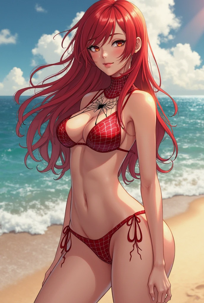 olhos azuis, RedHoodWaifu, (capuz vermelho, capa, espartilho, Red bikini), knee high boots, cesta de frutas, nice hands, good hands, rosto detalhado, seios enormes, olhos detalhados, Detailed Lips, detailed lashes,