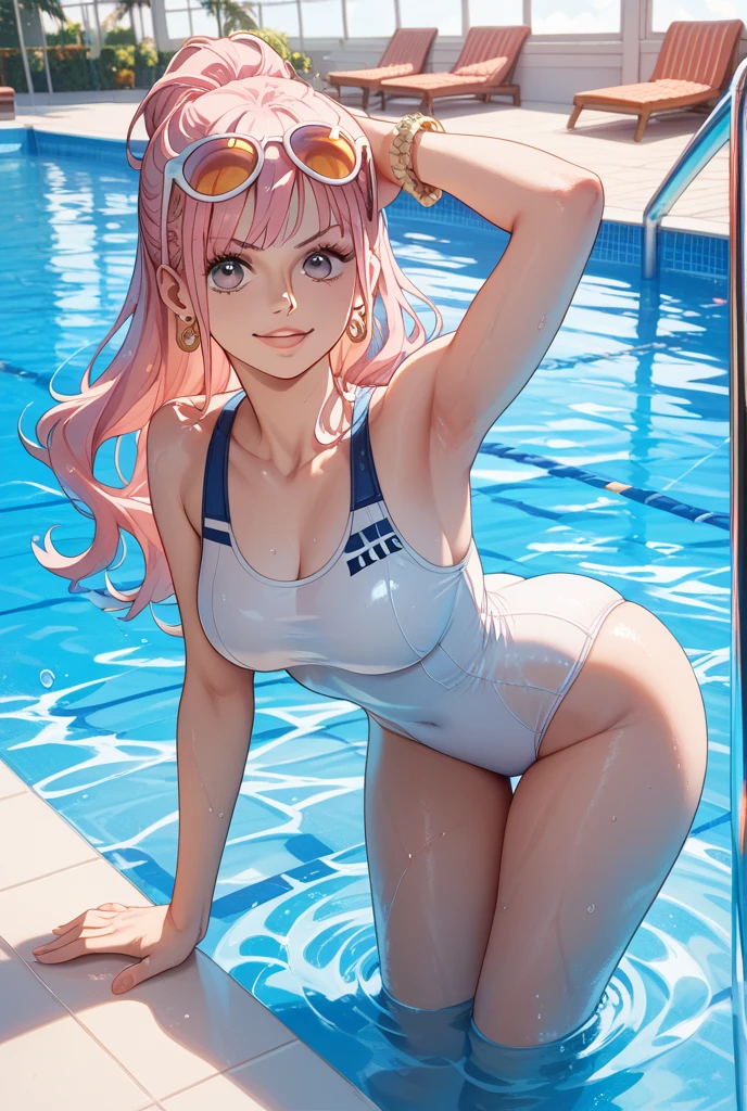 anime girl laying on the ground with her legs crossed, Smooth Anime CG Art, bubblegum body, pink twintail hair and cyan eyes, photorealistic anime girl render, smooth pink skin, Ilya Kuvshinov. 4 k, render of a cute 3d anime girl, rendered in sfm, pixiv 3dcg, Pink body, 3d anime girl