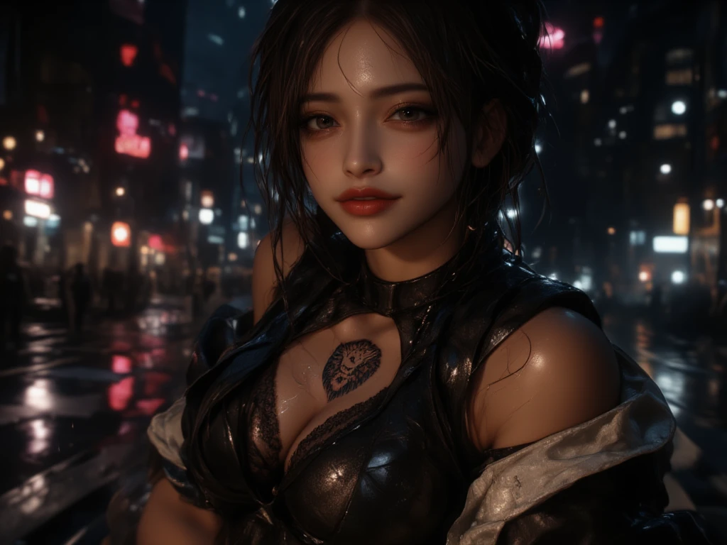 ((Realistic lighting, melhor qualidade, 8k, obra de arte: 1.3)), Foco claro: 1.2, Eliza From Tekken, figura perfeita: 1.4, Abdominais magros: 1.1, ((cabelo curtos escuro)), (blusinha com decote: 1.4), (de sainha curta preta), (ar livre, noite: 1.1), ruas da cidade, Rosto super fino, belos olhos, Palpebras duplas,