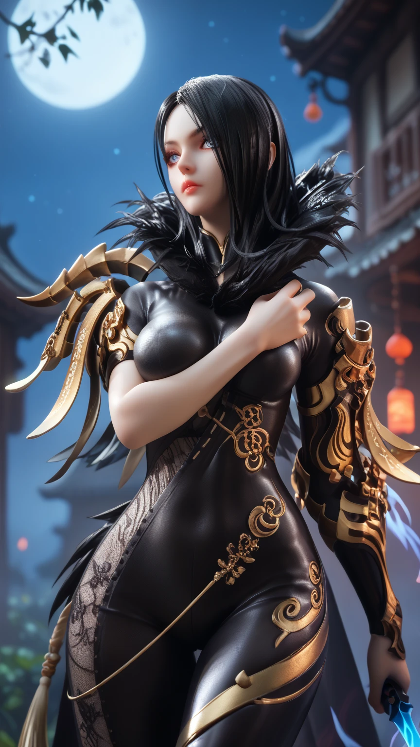 arafed woman with red hair and a black dress holding a knife, 8k high quality detailed art, 3 d render character art 8 k, 2. 5 d cgi anime fantasy artwork, 4k fantasy art, 8k fantasy art, fanart best artstation, fantasy art style, 4k highly detailed digital art, 8k stunning artwork