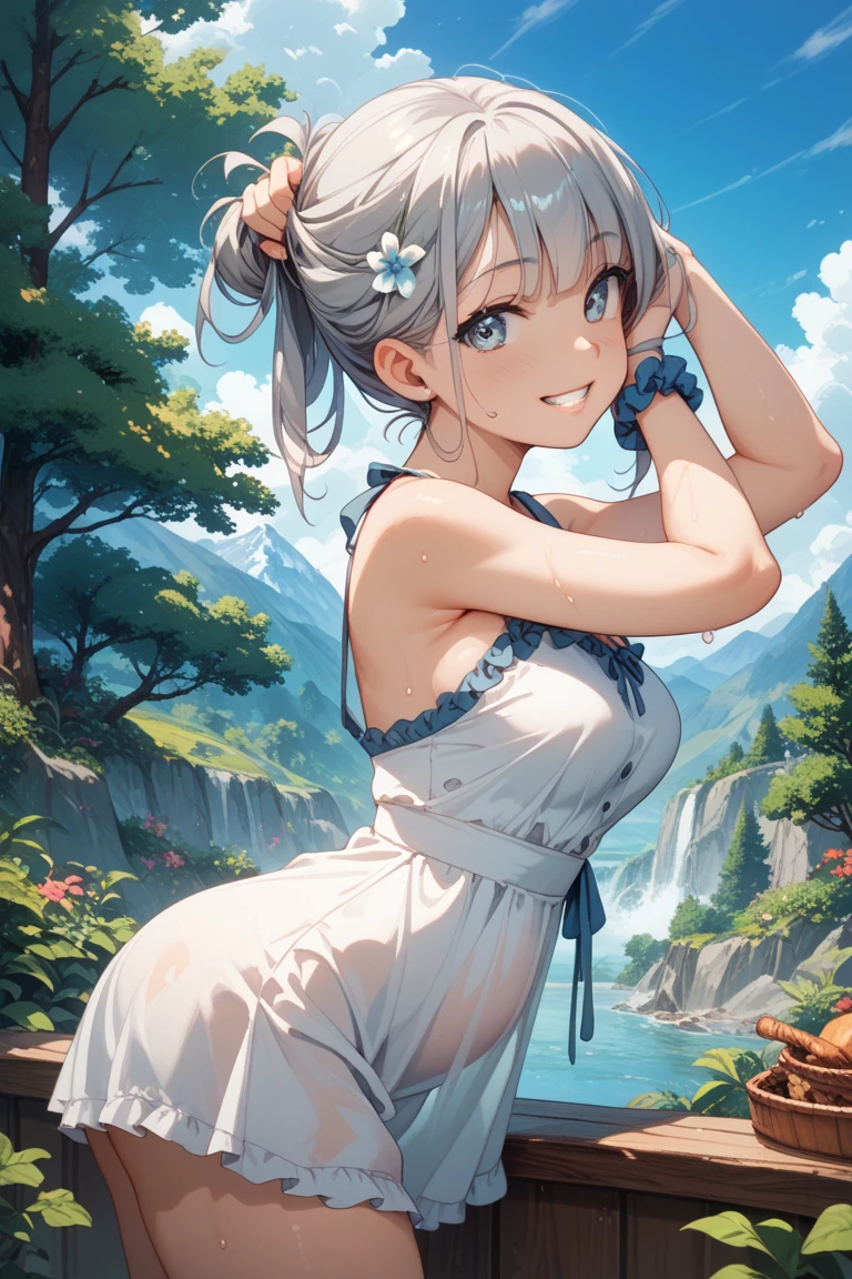 Beautiful and detailed summer sky、Beautiful and detailed summer clouds、Beautiful and detailed flying girl、Shooting from below