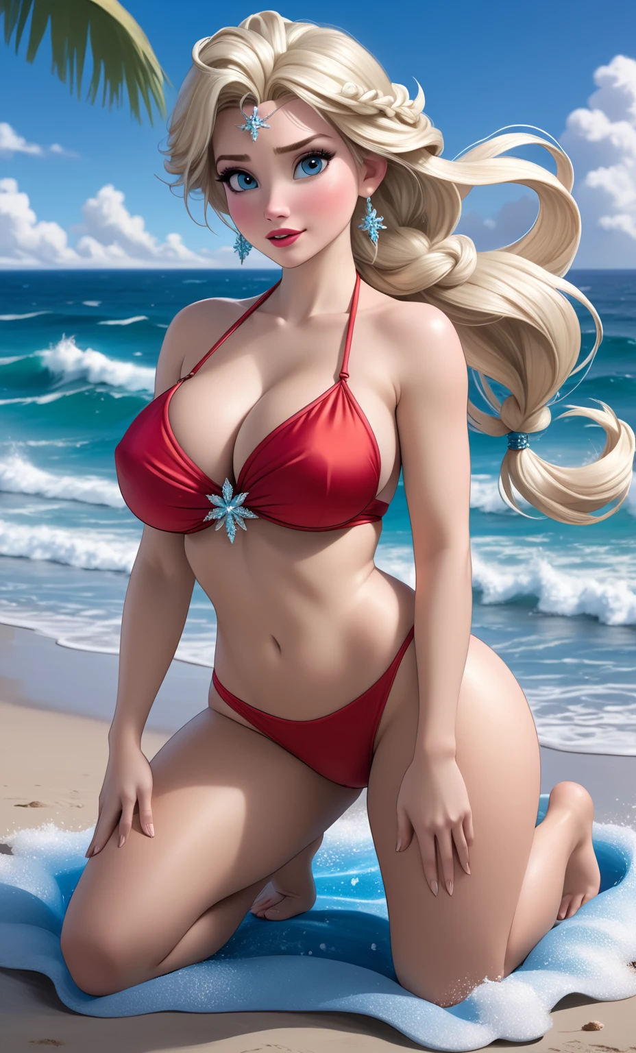 princess peach,velvet gold lingerie,view crotch,outdoor beach,realistic details in the velvet gold lingerie, short yellow hair, freckles on the face and skin,realistic details in the skin,velvet stockings,first person, above my,open legs
