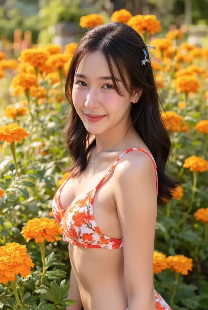 Top-quality Realistic,Official art,Highly detailed CG Unity 8k wallpaper,ultra-detailliert,hight resolution,Physically-based rendering,Magnificat,finely detail,masterpiece,Best Quality,ultra detailed,Mature beauty,Beautiful women,1girl,moist lips,sexy lips,Sexy smile,Gentle smile, 20 years old, Beautiful bare skin,Smooth bare skin, big well-shaped breasts, beautiful cleavage,beautiful Mature body,swept bangs,(Medium hair:1.3), beautiful detailed eyes,model shoot style,Japanese Idol,Full-body,((Sunflower blooming field)),BREAK, ((White micro mini brazilian bikini:1.3)),Delicately expressed eyes,cute smile,((standing on Sunflower field)),Look up sky,walking model pose,shoot from above, ((Extreme close-up)),beauti god smile,