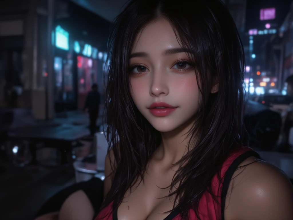 a cute anime girl with large breasts, extremely detailed face, beautiful detailed eyes, beautiful detailed lips, long eyelashes, detailed hair strands, intricate clothing, shiny skin, dynamic pose, high quality, 8k, hyper realistic, award winning, masterpiece, vibrant colors, cinematic lighting, portrait Nimu - streamer