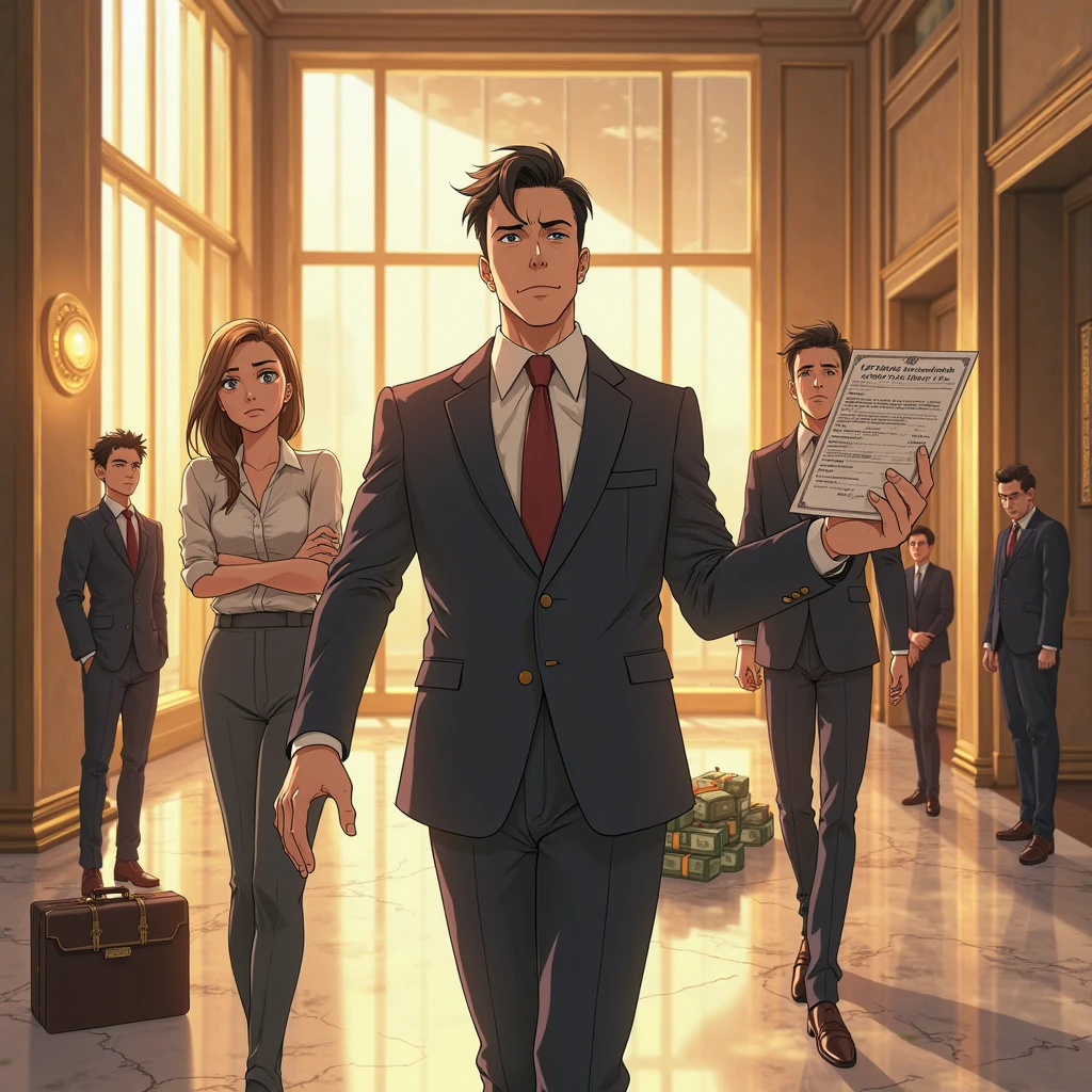 An expressive anime-style scene set in a luxurious indoor setting ...
