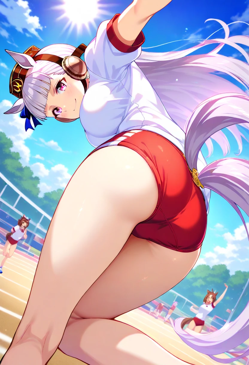 score_9, score_8_up, score_7_up, source_anime, sakimiya iruka, red hair, green eyes, one side up, medium hair, green scrunchie, hair ornament, shiny skin, rating_explicit, large breasts, large ass, pole dancing, (Race Queen, highleg),(cameltoe),(frown, tearful), (tears),(sweat:1.2),(steam on body, heavy breathing),(motion lines, motion blur),dynamic pose, on stage