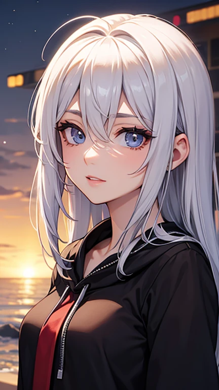 1girl, solo, long hair, (upper body:1.2), white hair, [smile],  looking at viewer,