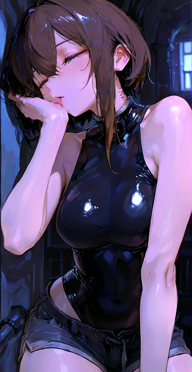 (8k、Highest quality、masterpiece:1.2)、(Realism、Photorealistic:1.37)、Ultra high definition、Beautiful Ninja Girl、short hair、Black Crop Top Leather Armor、Tea belt、Thigh Sheath、Black Mini Leather Skirt、Black above-the-knee flat boots、Tight leather suit、Leather texture、Full body photo、Spread your legs、The background is a prison、Hands clasped behind head、Surrounded by tentacles、The body is connected by many tentacles.,、Hands bound by tentacles、The legs are tied with tentacles、Tentacles groping the whole body、Kneel、Covered in tentacles、Covered in tentacles、Kneel weakly、Light Skin、(((pain、Expression of pain、suffering、suffering、Panic look、Open your mouth and scream、Annoyed expression、彼の顔にはAnnoyed expressionが浮かんでいた、Get help)))、
