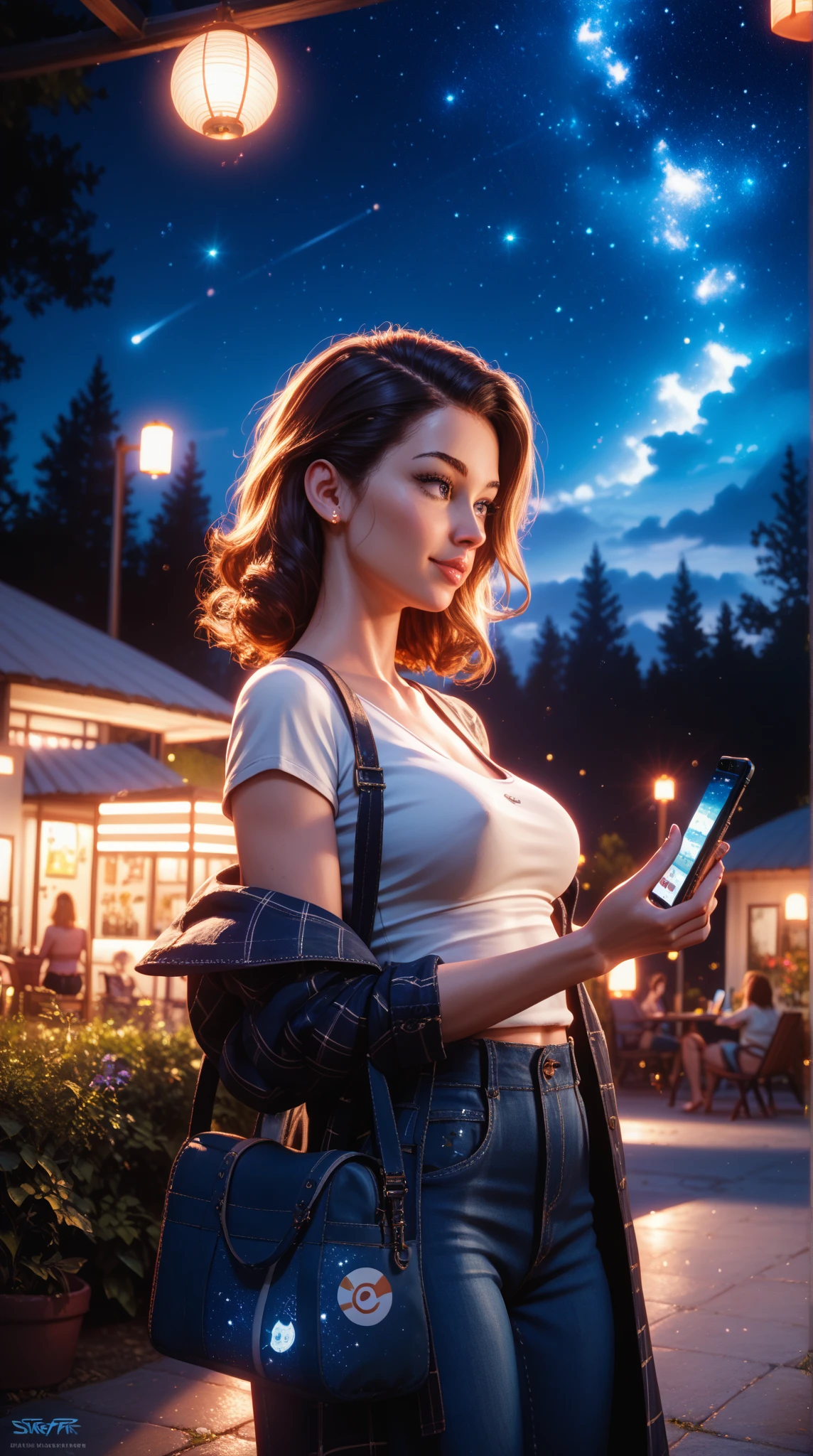 at night, woman, medium breast, pointing gun at viewer, black sunglasses, photo realistic