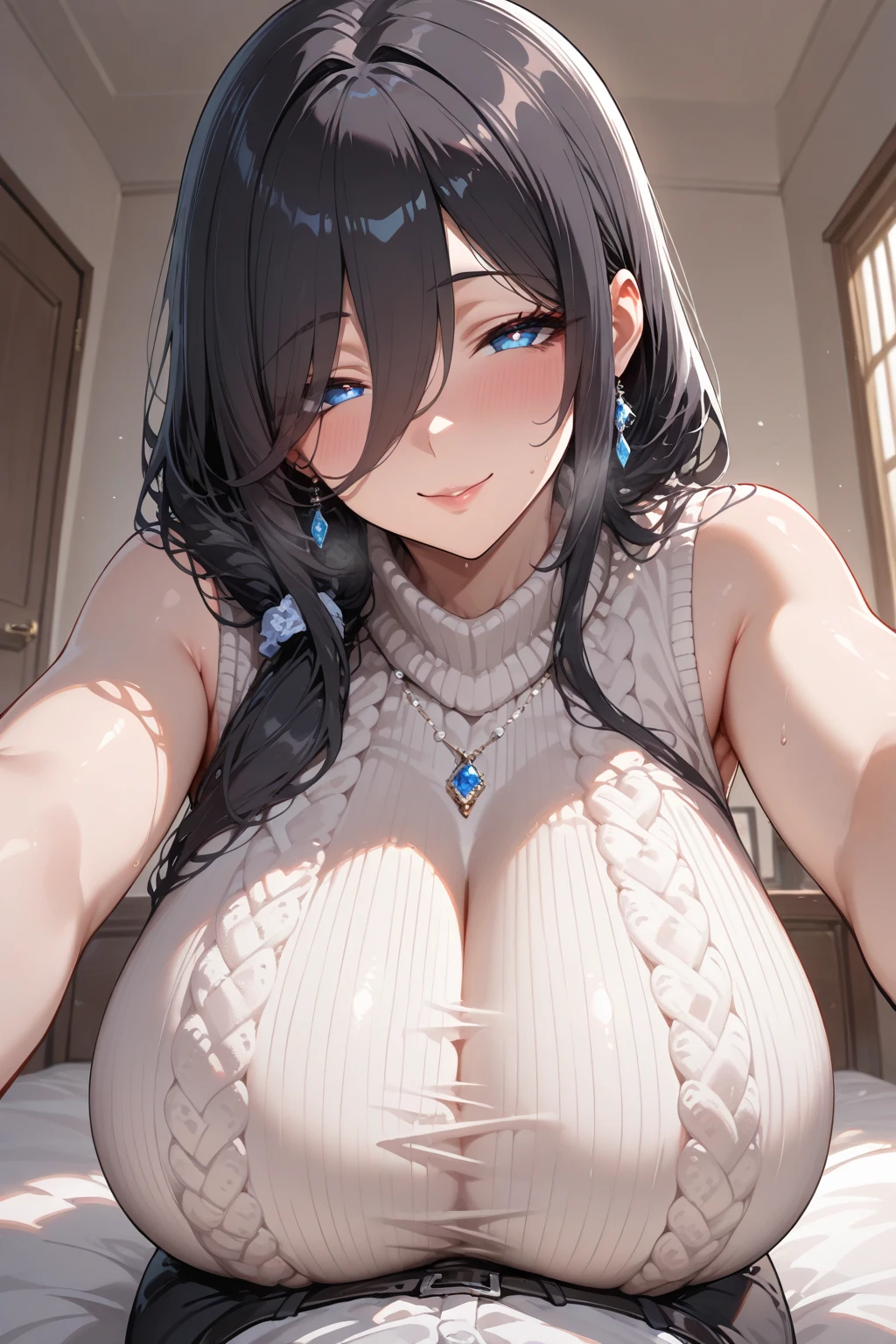 masterpiece, best quality, 1girl, covering nipples, closesup