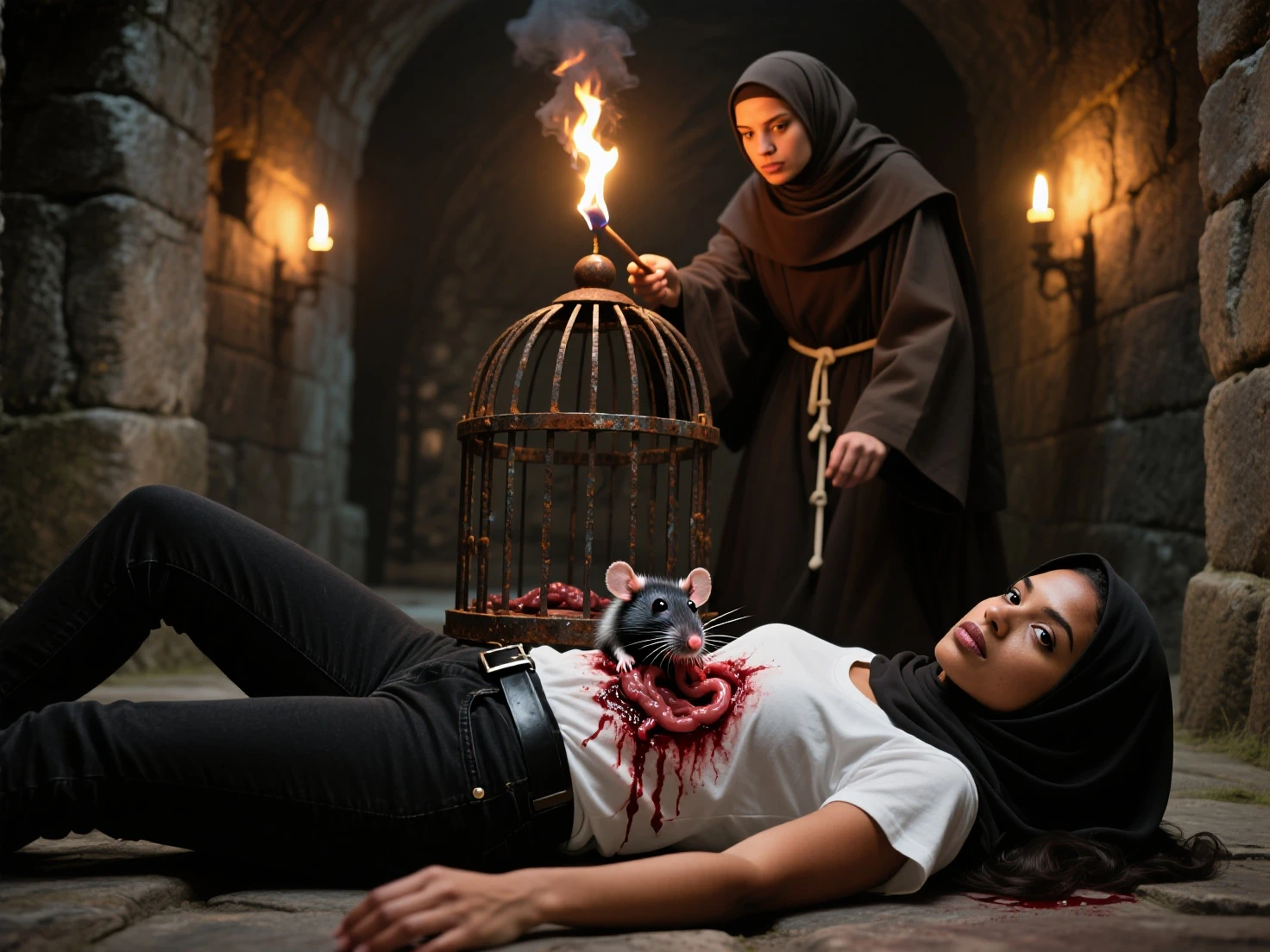 Amazing portrait of a two young boys and a sweaty and soaked leather nun passionately making hard penetration sex , she want only to make blowjobs to the two boys, she knows to make love and he want to show this to the two boys, their eyes closed on her knees face completly down on a bed during night time and candles are lit ,(( she is dressed in a long black dress and long black gloves with A super long black cloak that wraps around your body...to cape,open the cloak,Spreading cloak,cape)), she came back from a funeral. But now a new men enter on the scene, he lifts the woman's skirt and penetrates her anally , the two man want only to fuck her in a gentle way,