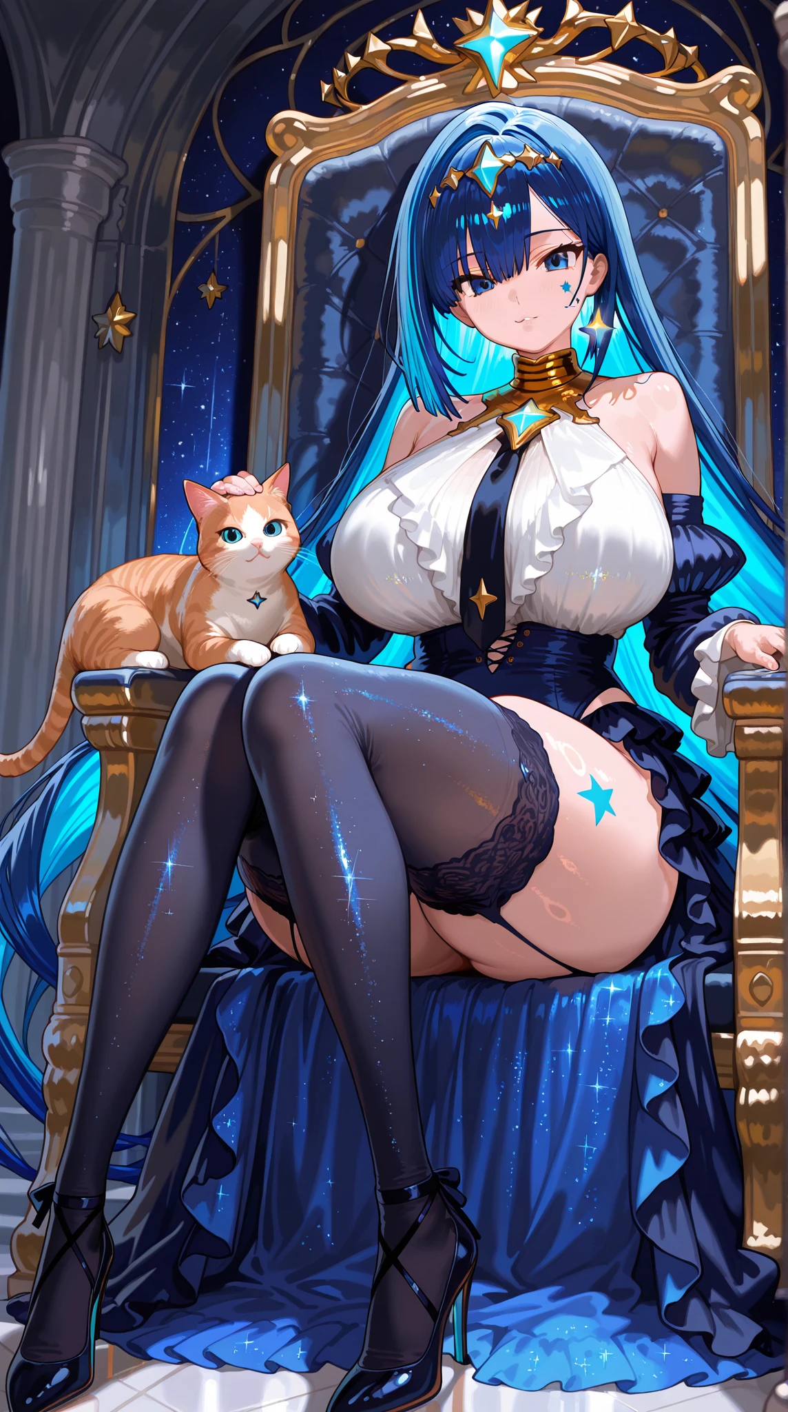 Masterpiece、need、1 woman、blue clothes、Traditional Thai dress, blue strapless、full body photo、ancient thai style、 White cloth buns, steamed buns、black hair、Leaky shoulder、The chest is large.、Long, slender legs、smile、black stockings、ริมฝีปากpinkอ่อน、Embroidered clothing、high-heels，(big tits),sexy, slightly seductive expression, big breasts,Show your breasts,The cracks are clear....,((big tits))，(pubic bone), rift, visible chest,seductive pose,I see bulging nipples.,(((large areolae:1.4,pink,The nipples are clearly visible.......)))