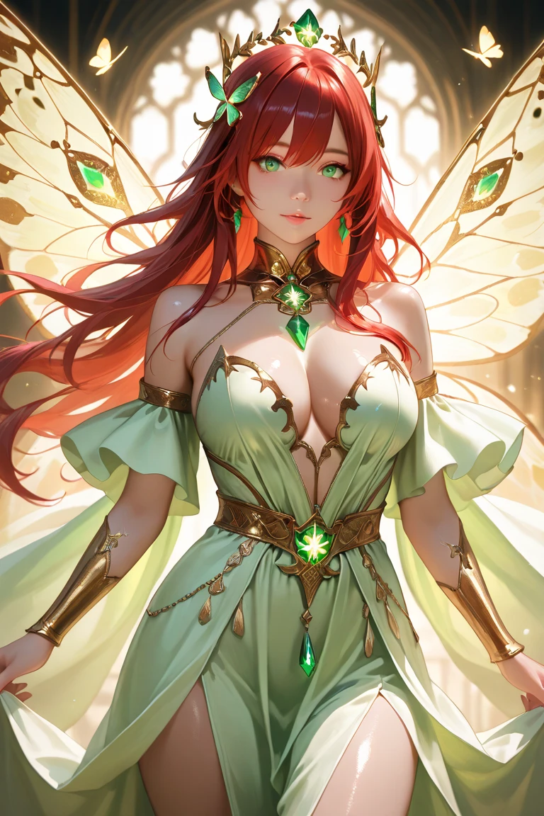 Beautiful Dryad With Long Golden Hair With Pink Eyes With Big Breasts UHD, textured skin, super detail, high details, high quality,