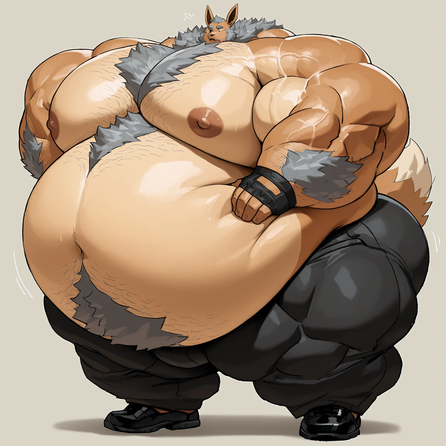 pose, posing, solo, strong, black armor, green rope, orange loincloth, (black shirt:0.382) ,orange tanktop, black paw, grey body, (fangs:1.2), 1 tail, necklace, smile face, open eyes, autumn forest, highly detailed, masterpiece,(best quality), (extreme detailed illustration), good anatomy, (detailed CG), (bright eyes), stomach, abs, belly, (chubby:1), black hairs, barefoot, full body, (white skirt:1.1), orange loincloth, (intricate, high detail, film photography, soft focus, RAW candid cinema, photorealism, realistic, photorealistic, analog style, subsurface scattering, masterpiece, best quality, ultra realistic, 8k), (by canyne khai,by takemoto arashi), (yamato (tamacolle)),