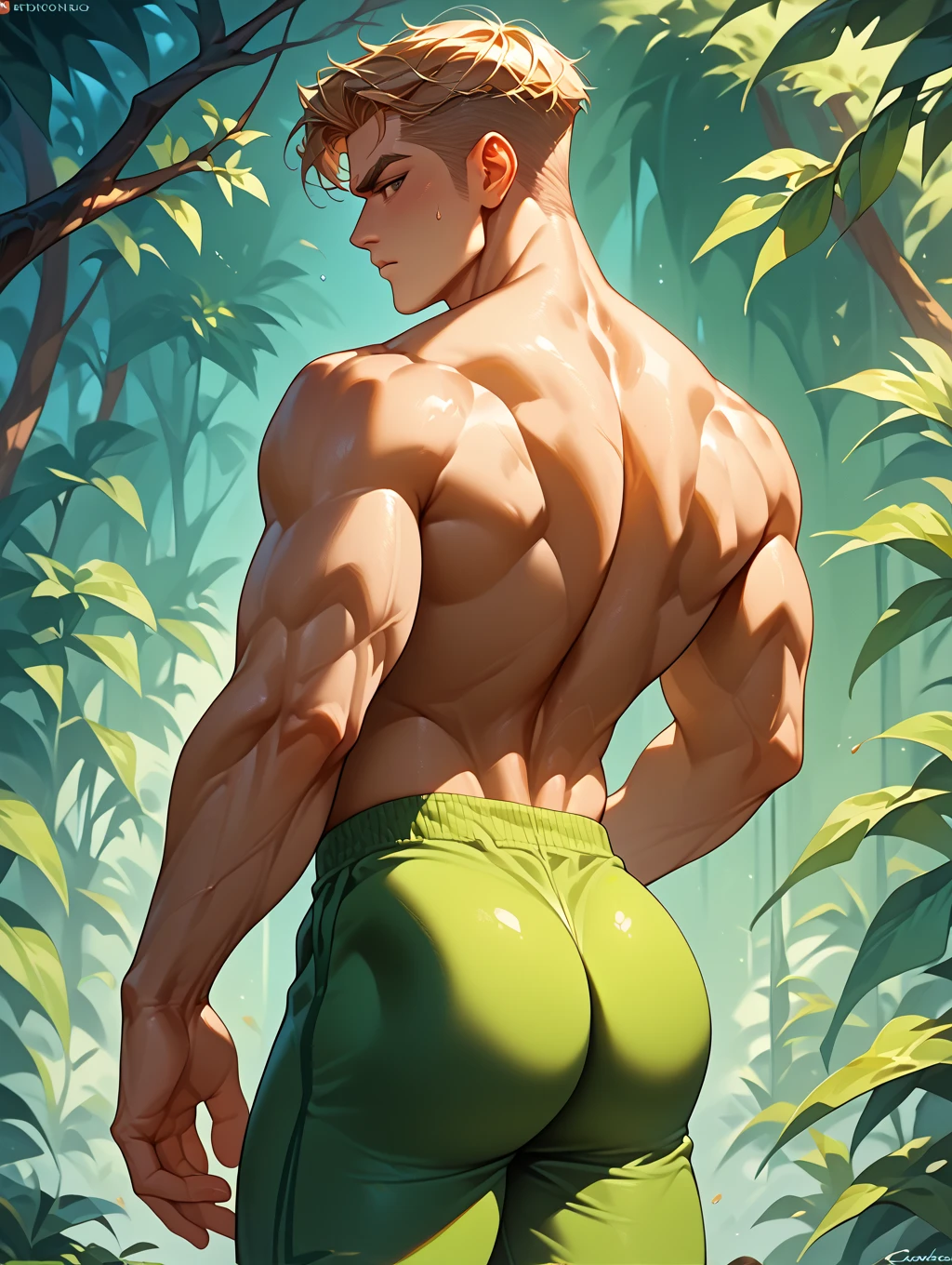 a man (human) in camouflage underwear posing for a picture, fantasy jungle, vascularity, john jude palencar, profile picture 1024px, natural contour aesthetics!!, insane smile, discord moderator, sub tropical, age 2 0, gains, rainforest, buttshape, wow!!!!!!, age 3 0, george kamitani, contrapposto