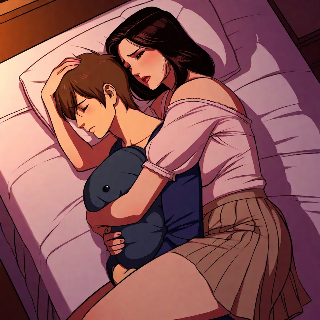 (A woman giving a blowjob to a boy chained to a wall)、Oneshota、Puzzled、Embarrassed、Bed、Hotel