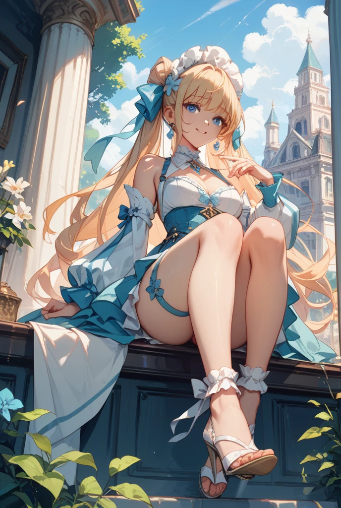 (master piece, high-quality, Mystical, Beautifully Aesthetic, ideal ratio of body proportions, image art, Impresionism), (ultra high resolution, 8K RAW photo, photo realistics, natural lighting, textile shading), (1 matured woman:1.3, solo:1.5, milf:1.1, nsfw:1.37), (Fractal pattern Art:1.2), shinny skin, tile patterns, ((alice in the wonderland:1.2, a girl floating in air:1.35, smiling with half-closing eyes)), ((flying PlayingCards, Trump, floating tea cup, floating tea pot, pocket watch:1.3, big mirror, lip sticks, candys, jam bottles)), cute animetic white rabbit, ((dark-Blue dress :1.5, a miniskirt, White Apron, white sock)), (platinum-blonde, tied hair with a ribbon), (Blue eyes, bright pupils with highlights, detailed eyes), (lying on your back:1.2, leaning backward:1.2, with rising up legs:1.3), ((dutch angle:1.5, full body:1.3, from below:1.2)), Exotic wallpapers, colorful image, simply background, fantastic, fantasy:1.5, ((correct anatomy:1.5, correct hand)),