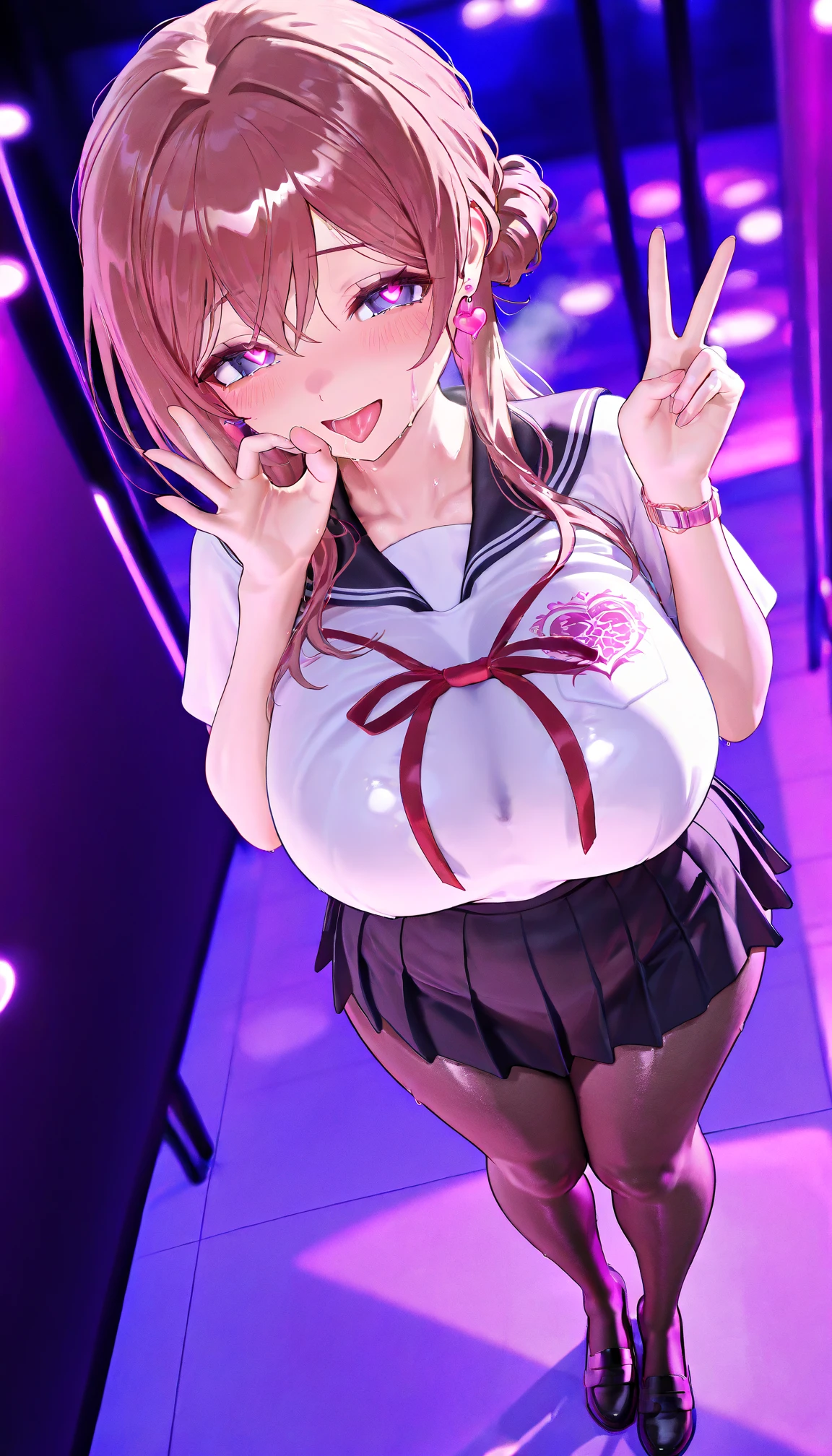 Cinema Lighting、Highest quality、Residential area at night、high school girl、Huge breasts、(Kitagawa.Marine)、orgasm、Embarrassing、whole body、My chest is trembling violently、walk、Angle from directly below、Pink Panties、Hold the crotch、Pee squirts、Inner thighs